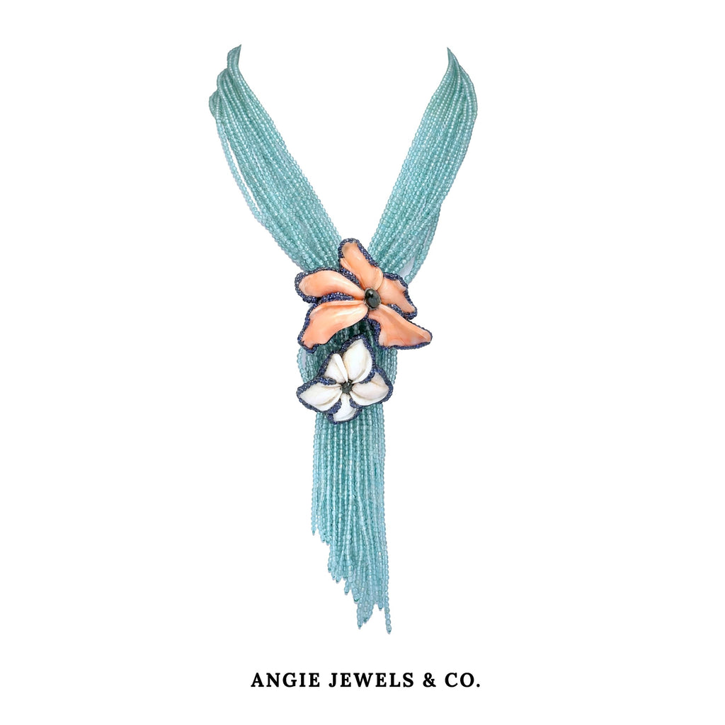 Aquamarine Sapphire Coral Necklace