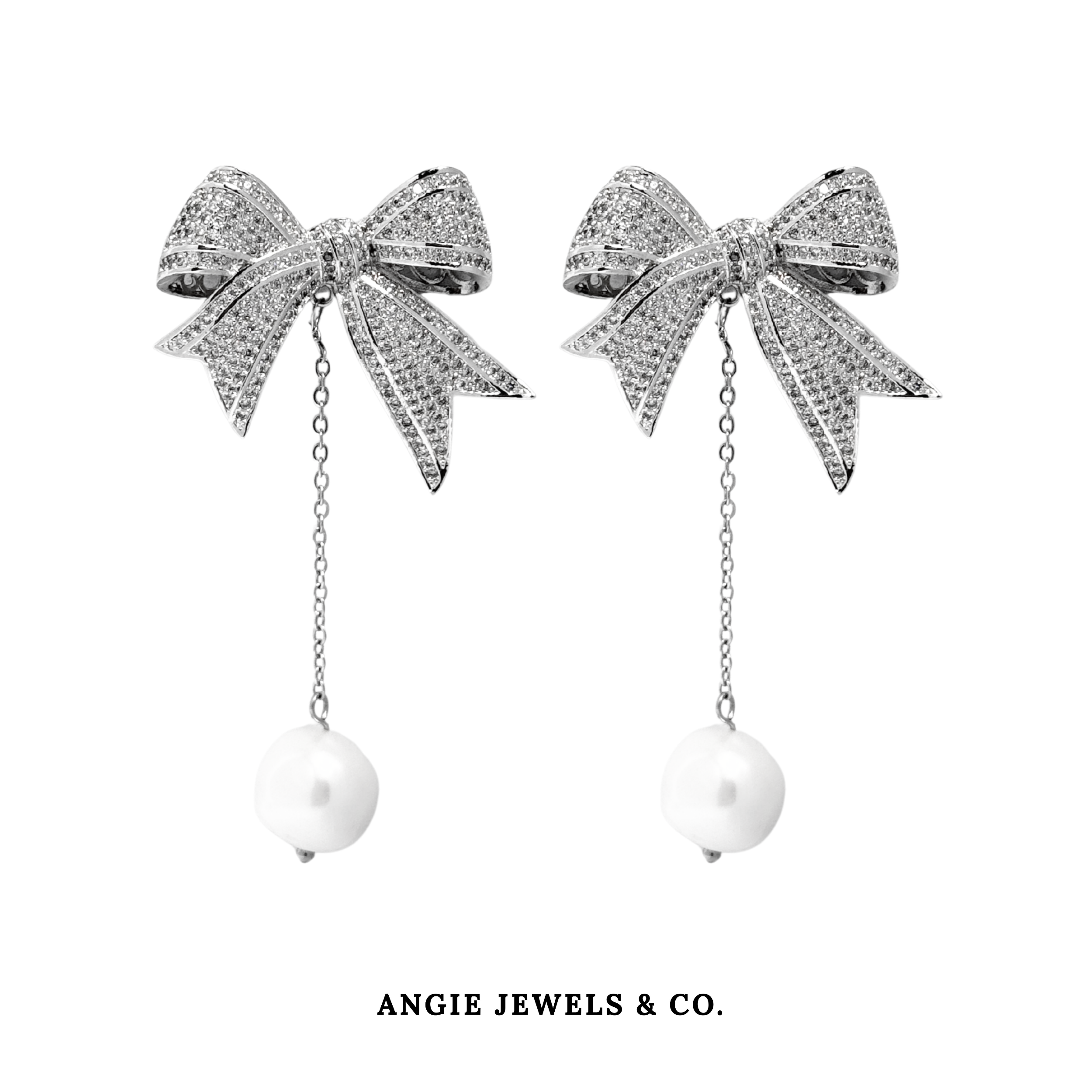 Pavé Ribbon Pearl Earrings