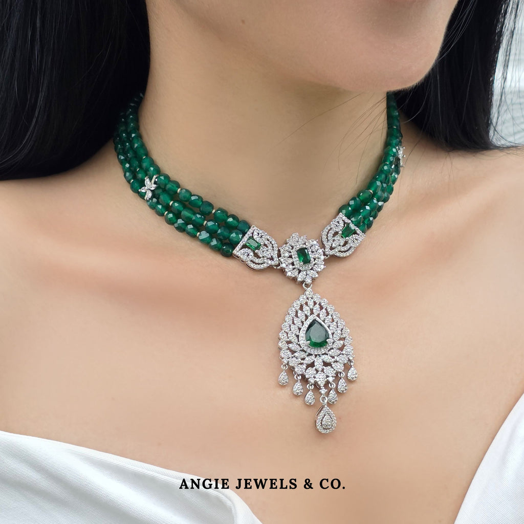 Peacock Green Agate Necklace