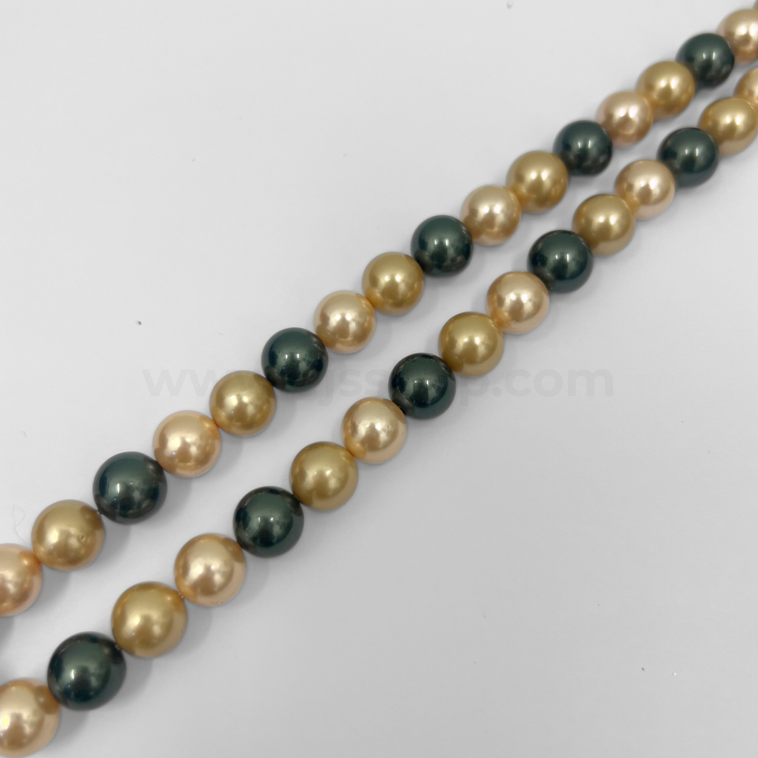 Peacock Green, Peach and Light Gold 10mm Shell Pearl