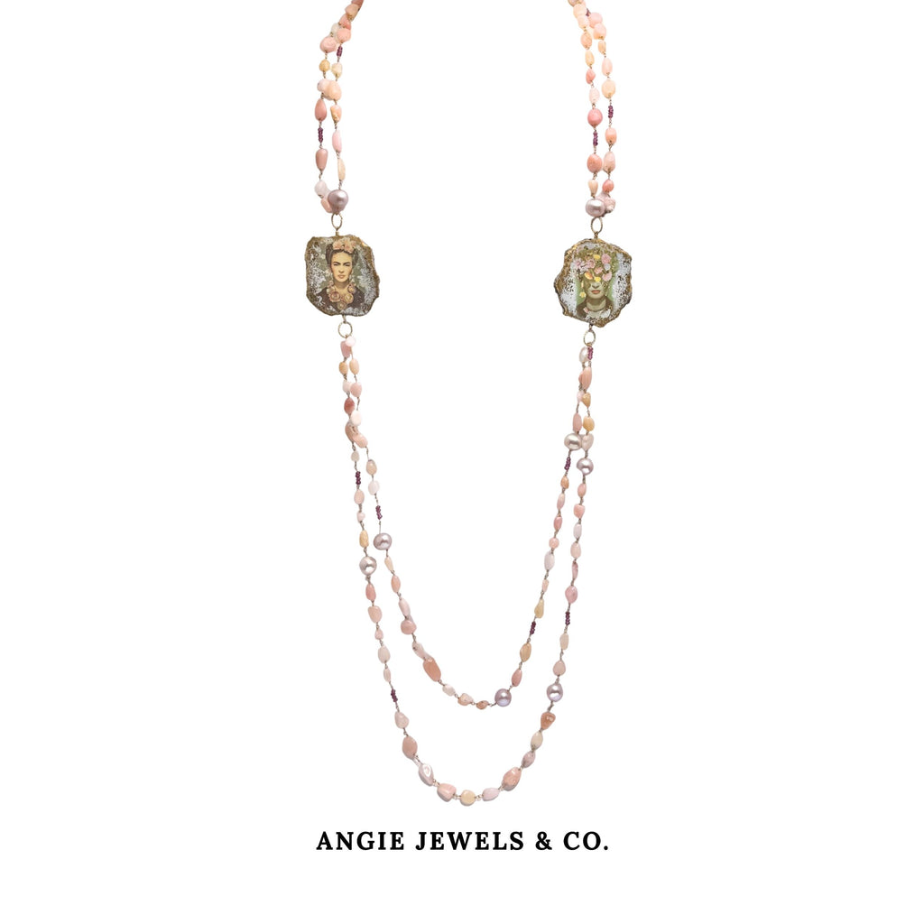 Pink Opal Frida Kahlo Necklace