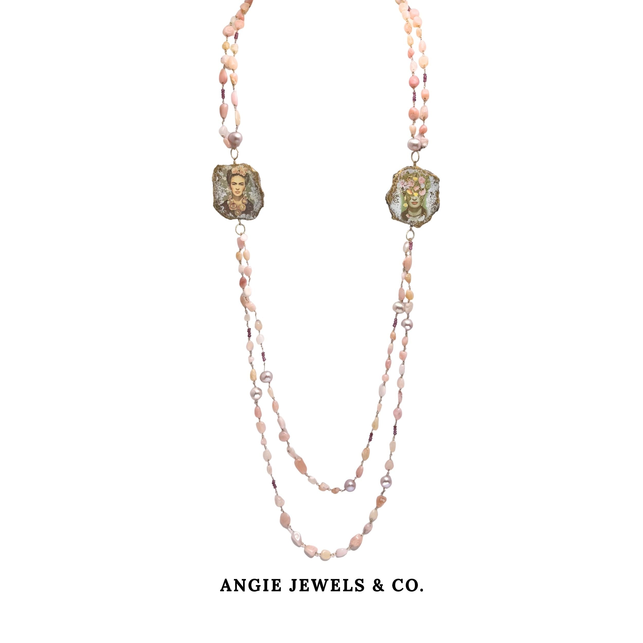 Pink Opal Frida Kahlo Necklace