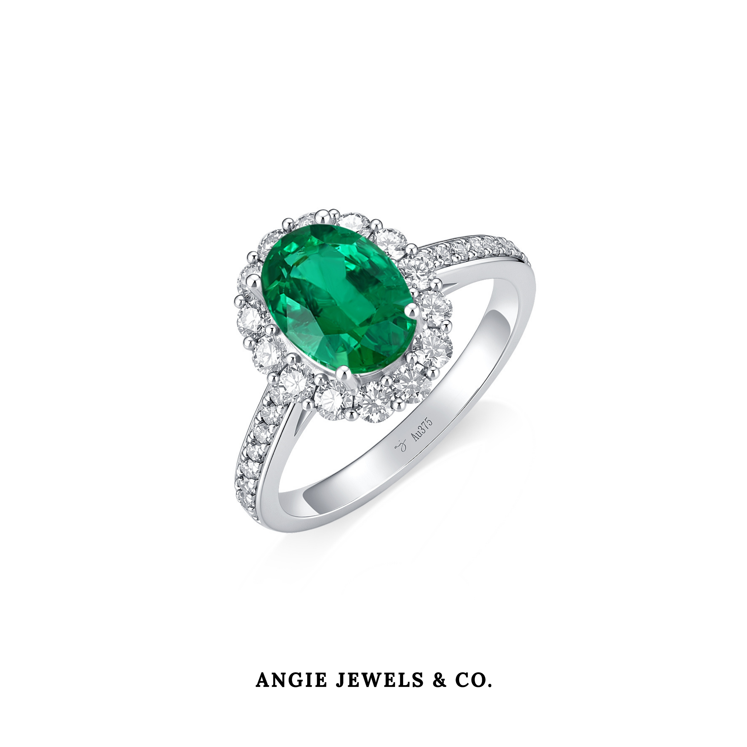 Platinum Halo Pave Diamond Emerald Ring