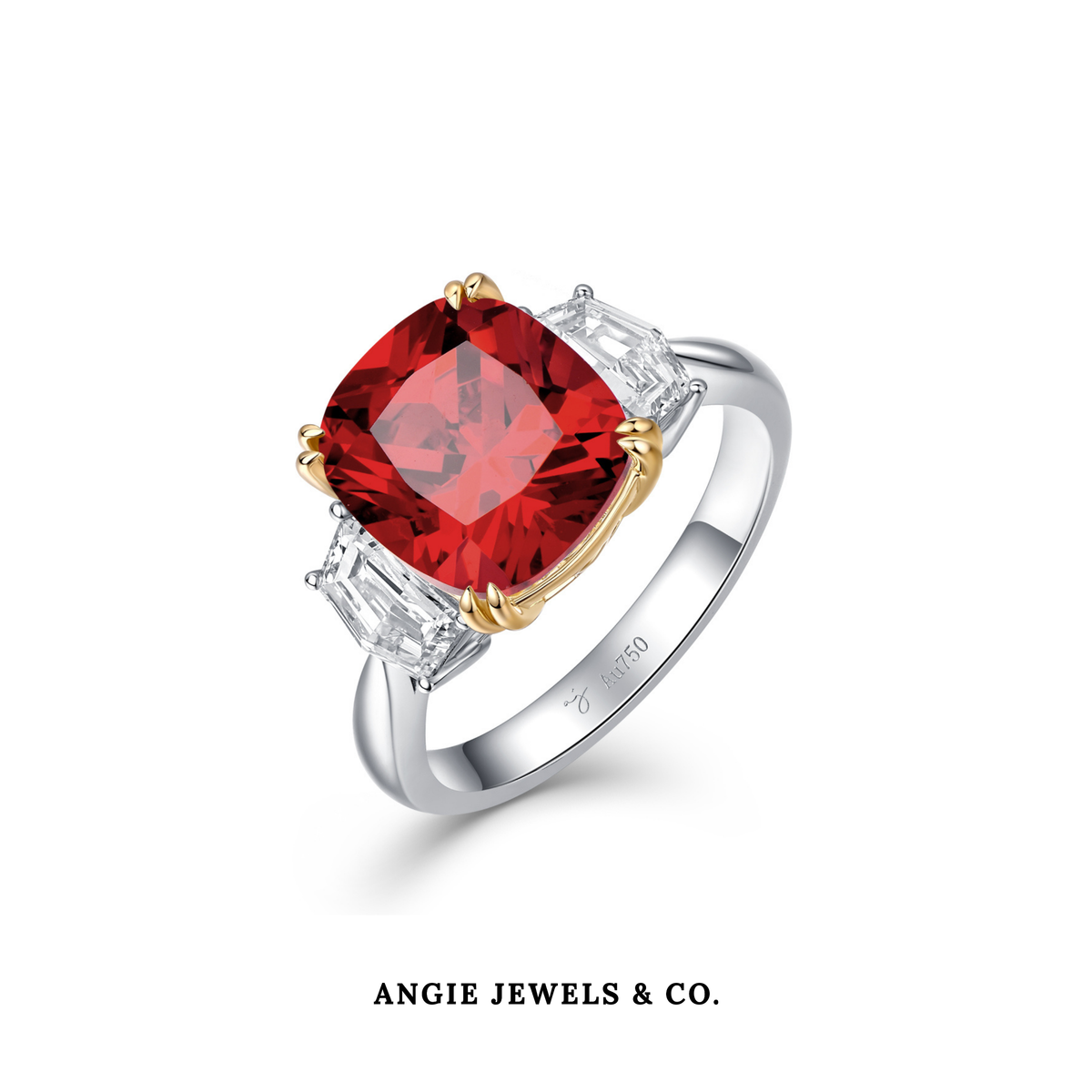 Platinum & 18K Yellow Gold Rhodolite Garnet With Tapered Epaulet Diamond Ring