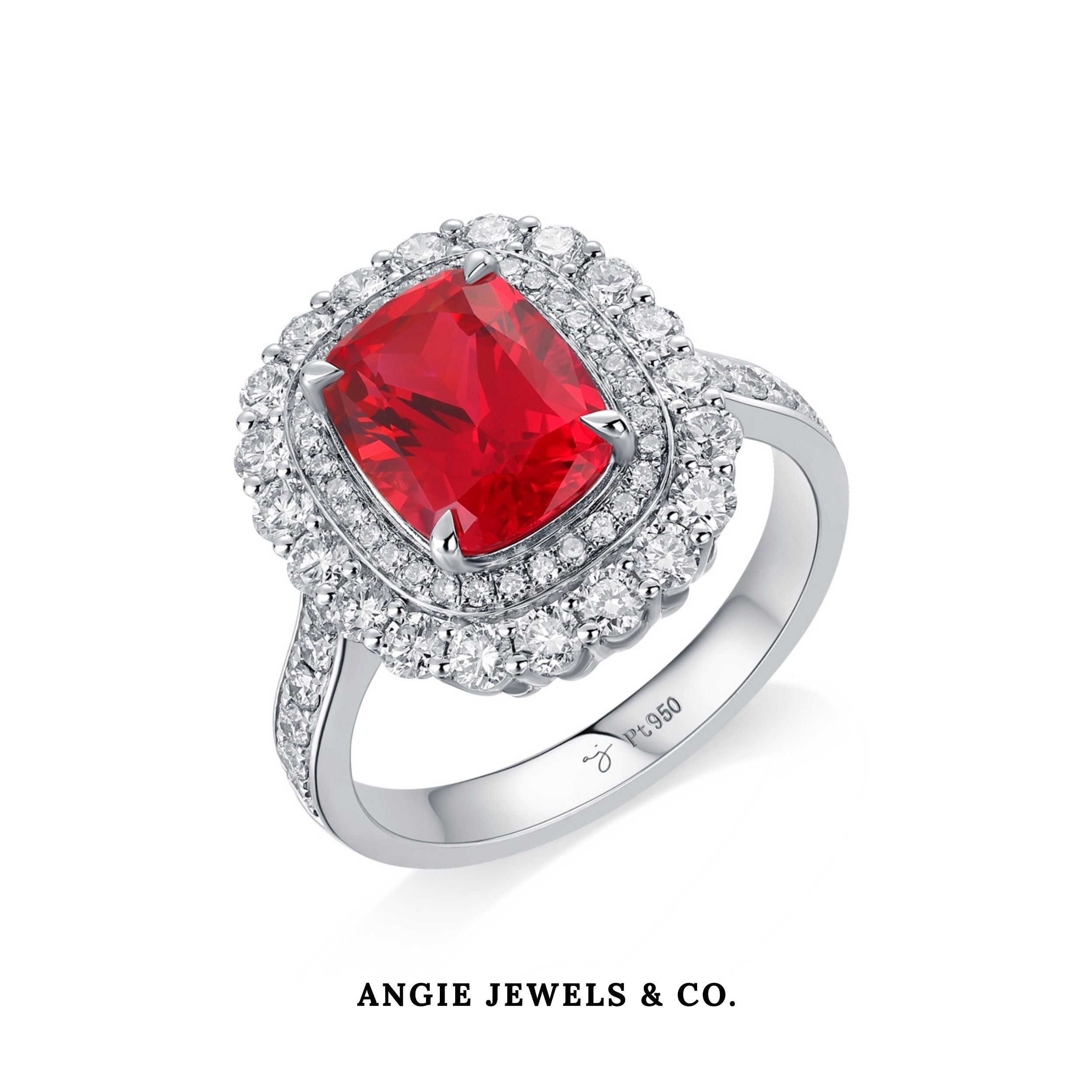 Platimum Halo Pave Cushion Ruby with Diamond Ring