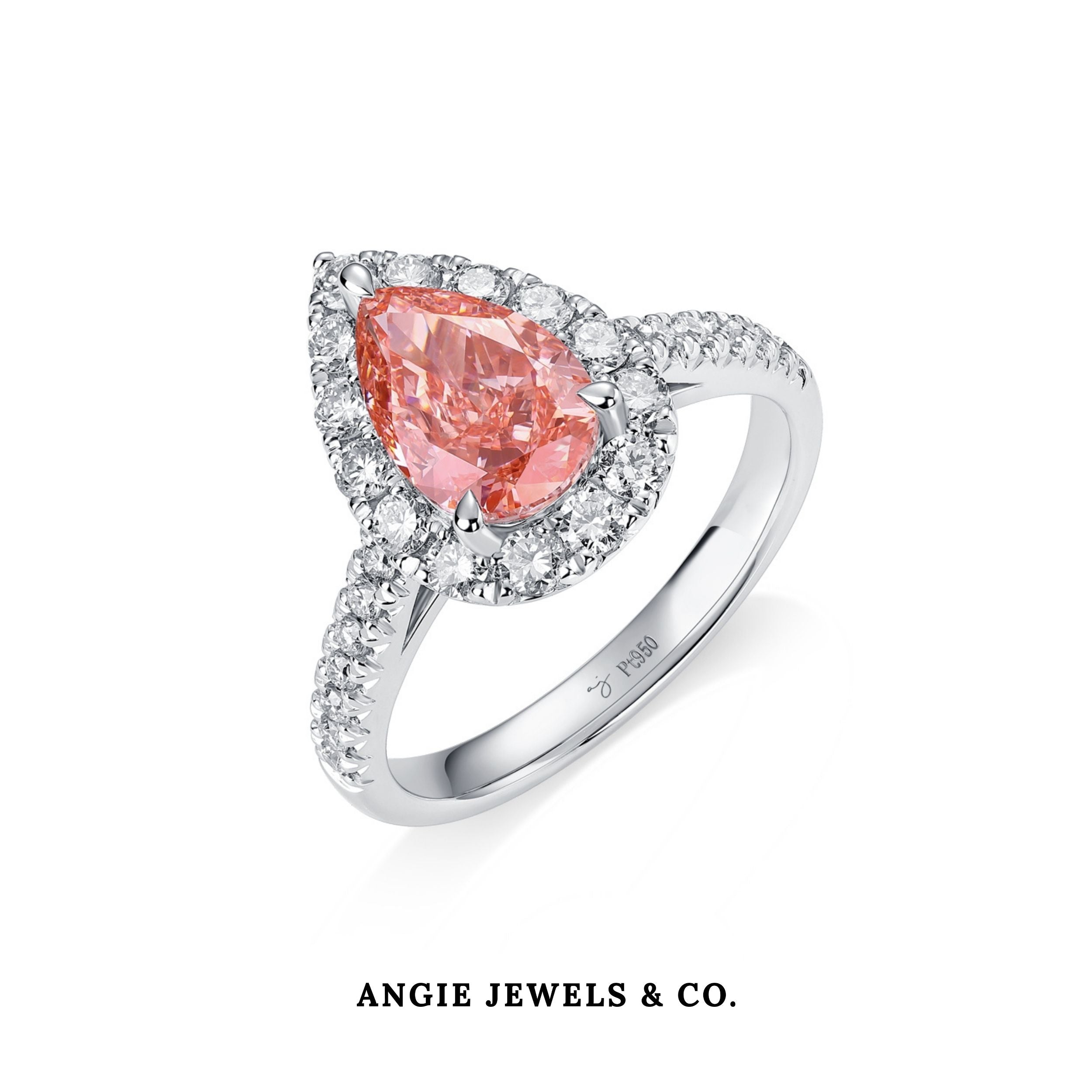 Platinum Halo Pave Pear Pink Diamond Ring