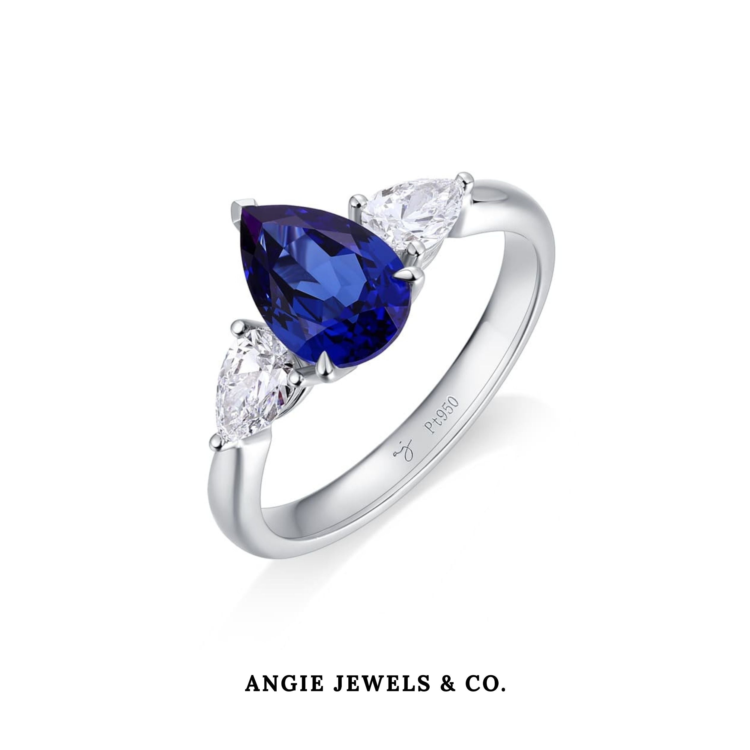 Platinum Pear Blue Sapphire With Pear Diamond