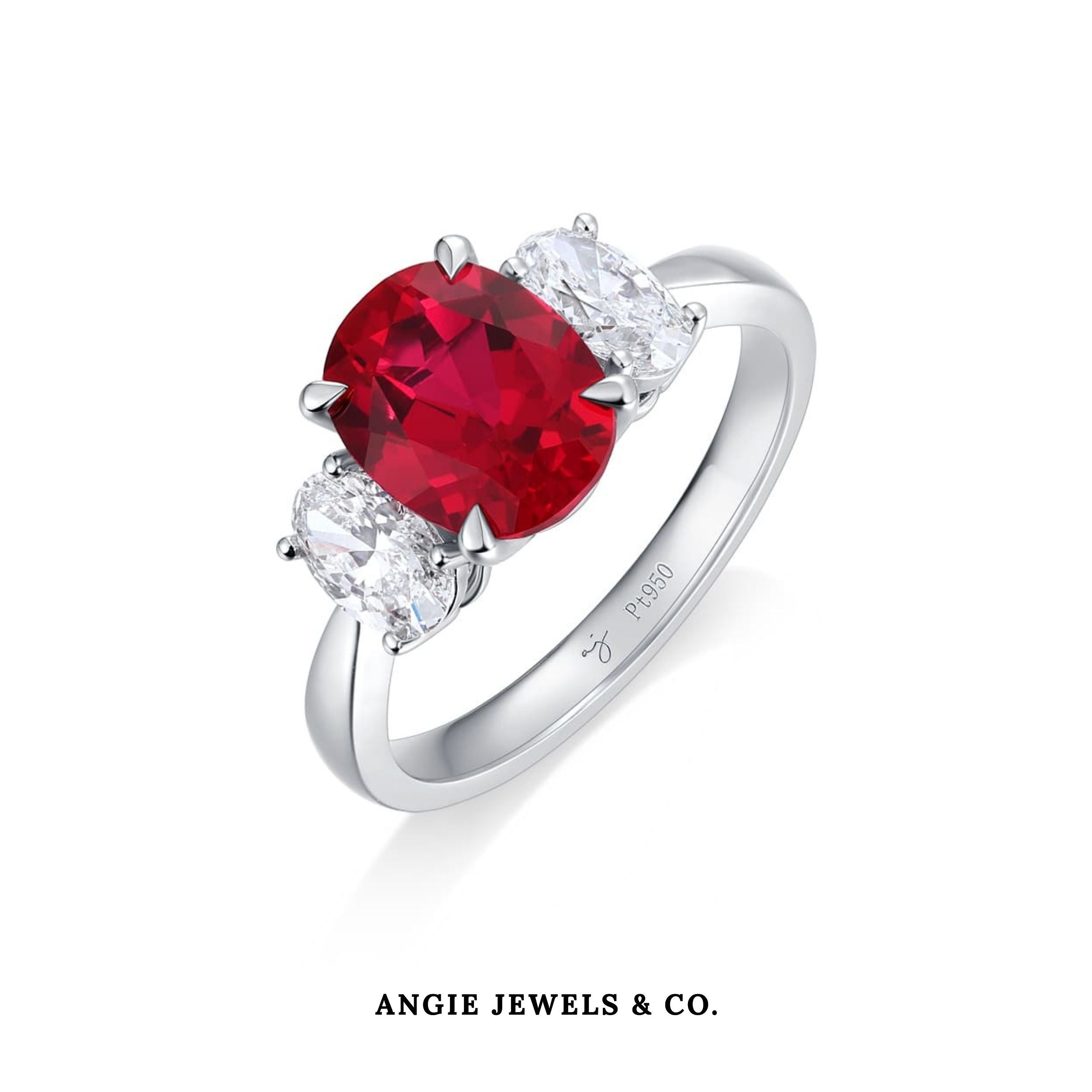 Oval Ruby & Diamond Three-Stone Ring