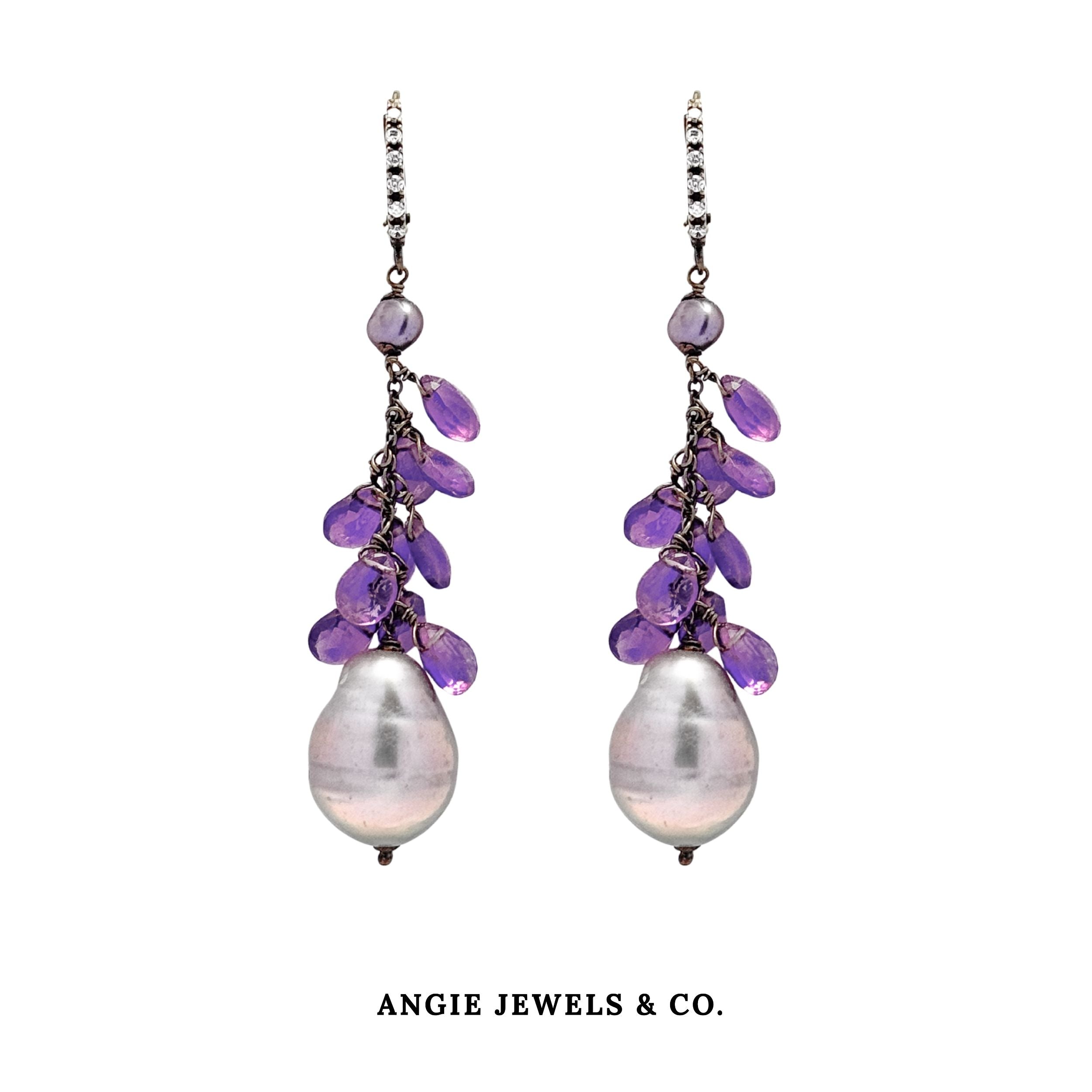 Purple Crystal Pearl Earring