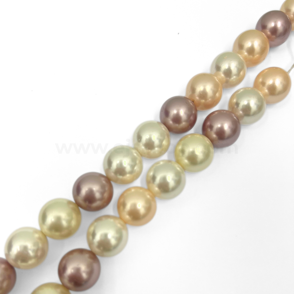 Dark Purple, Peach and White 14mm Multicoloured Shell Pearl 14mm