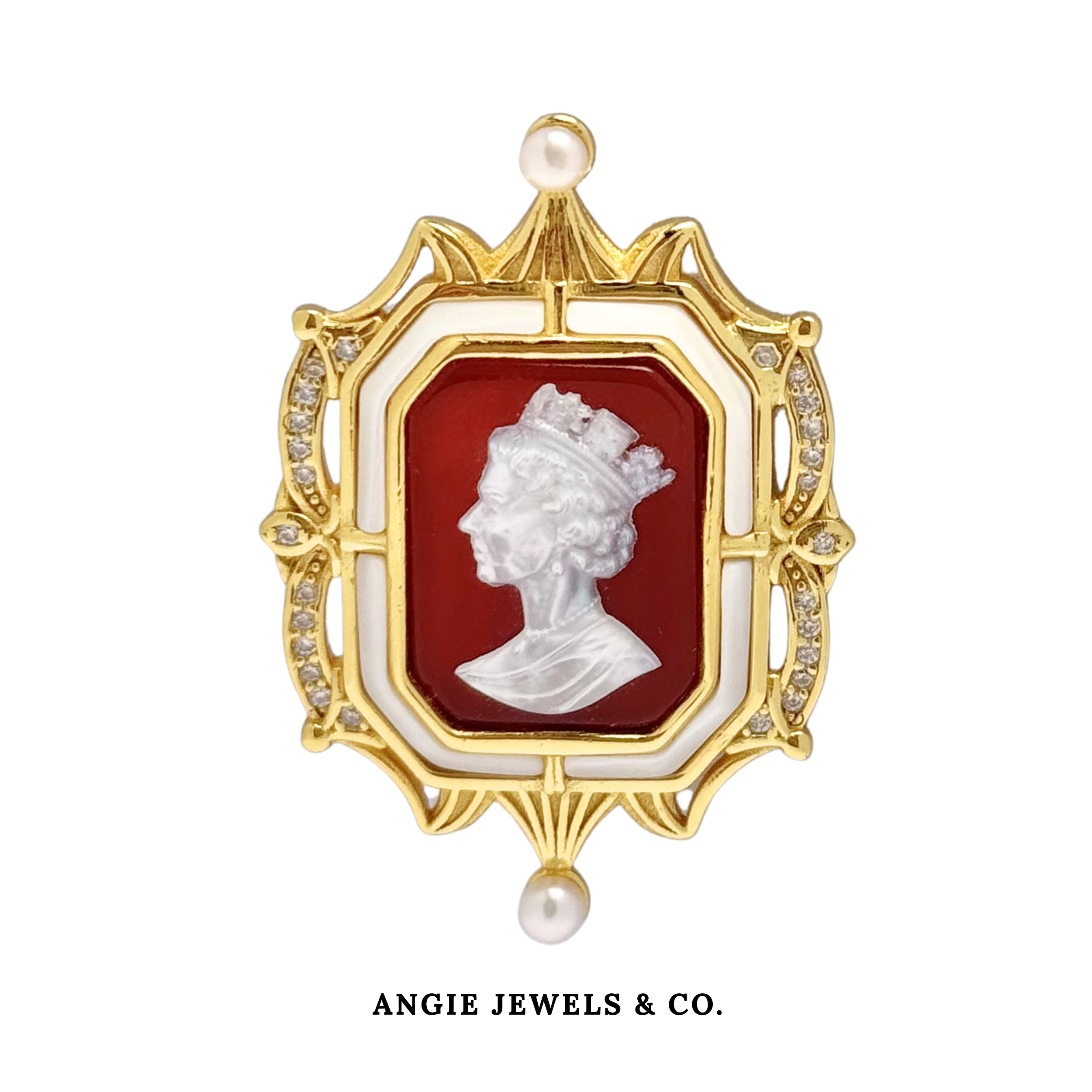 Queen Cameo Brooch S925 Red Rectangle