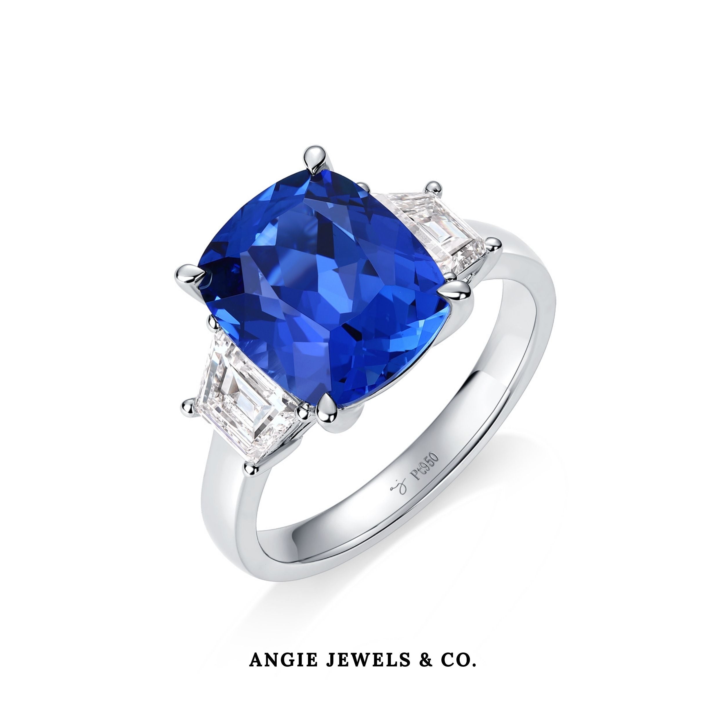 Radiant Cut Blue Sapphire Three-Stone Ring
