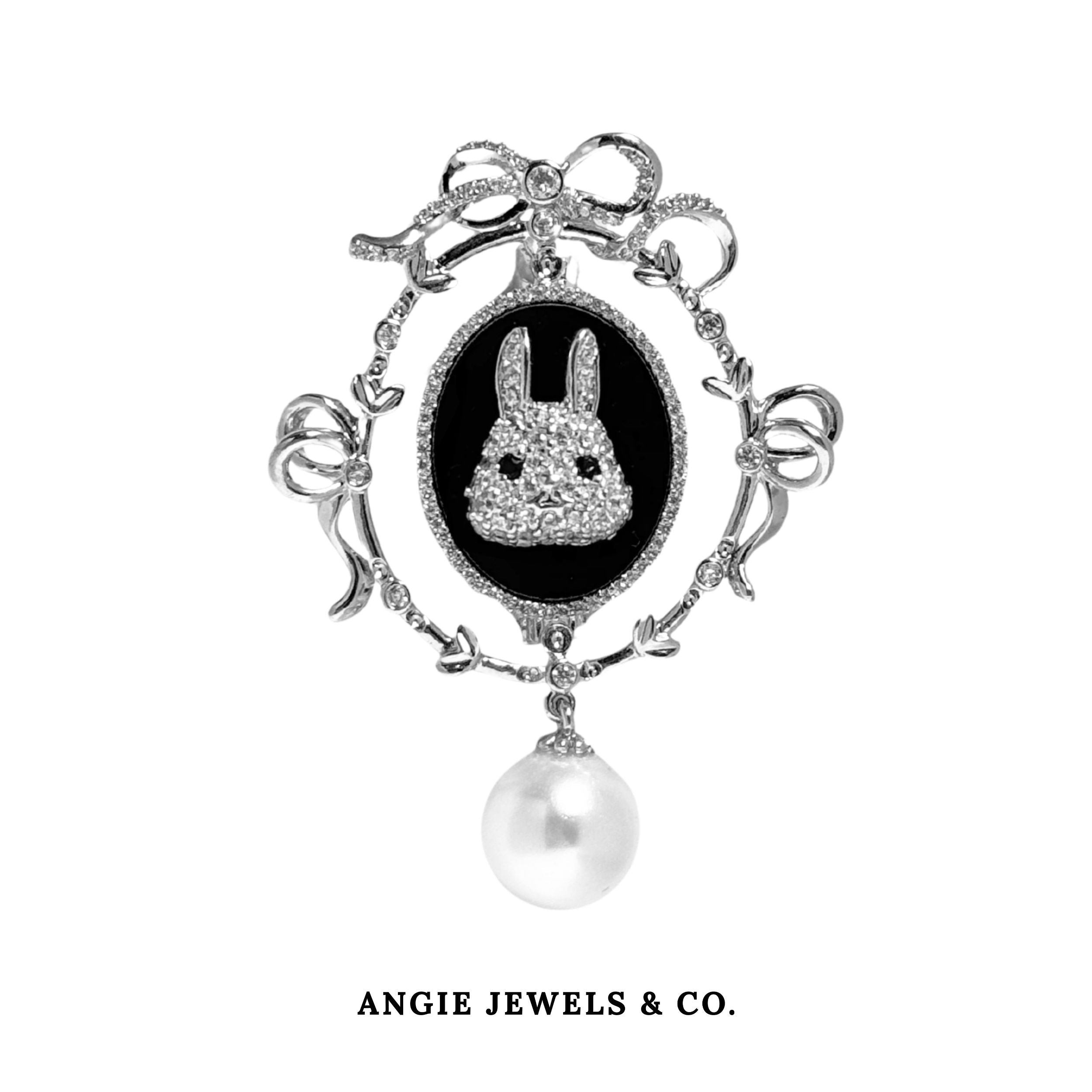 Ribbon Framed Bunny Brooch