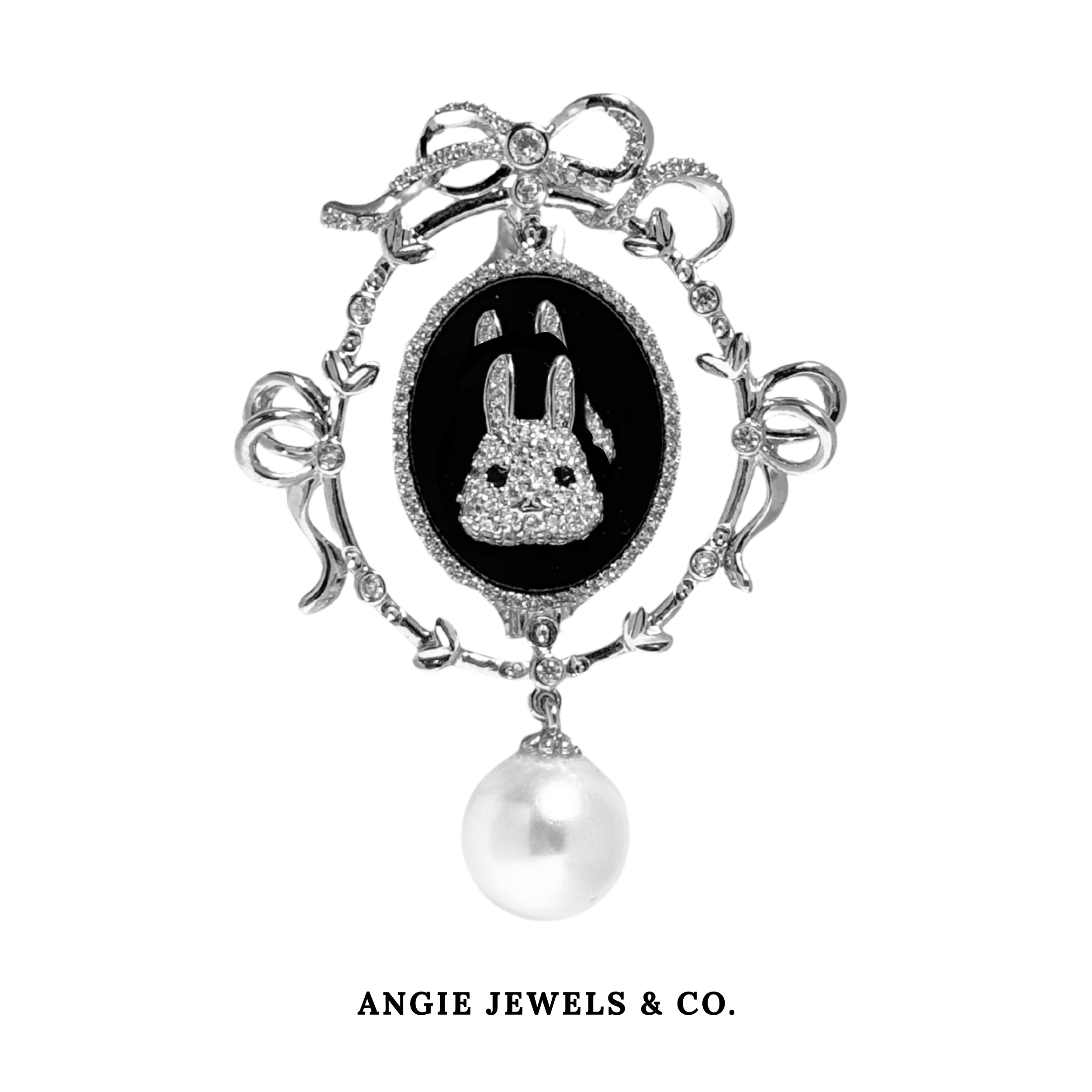 Ribbon Framed Bunny Brooch