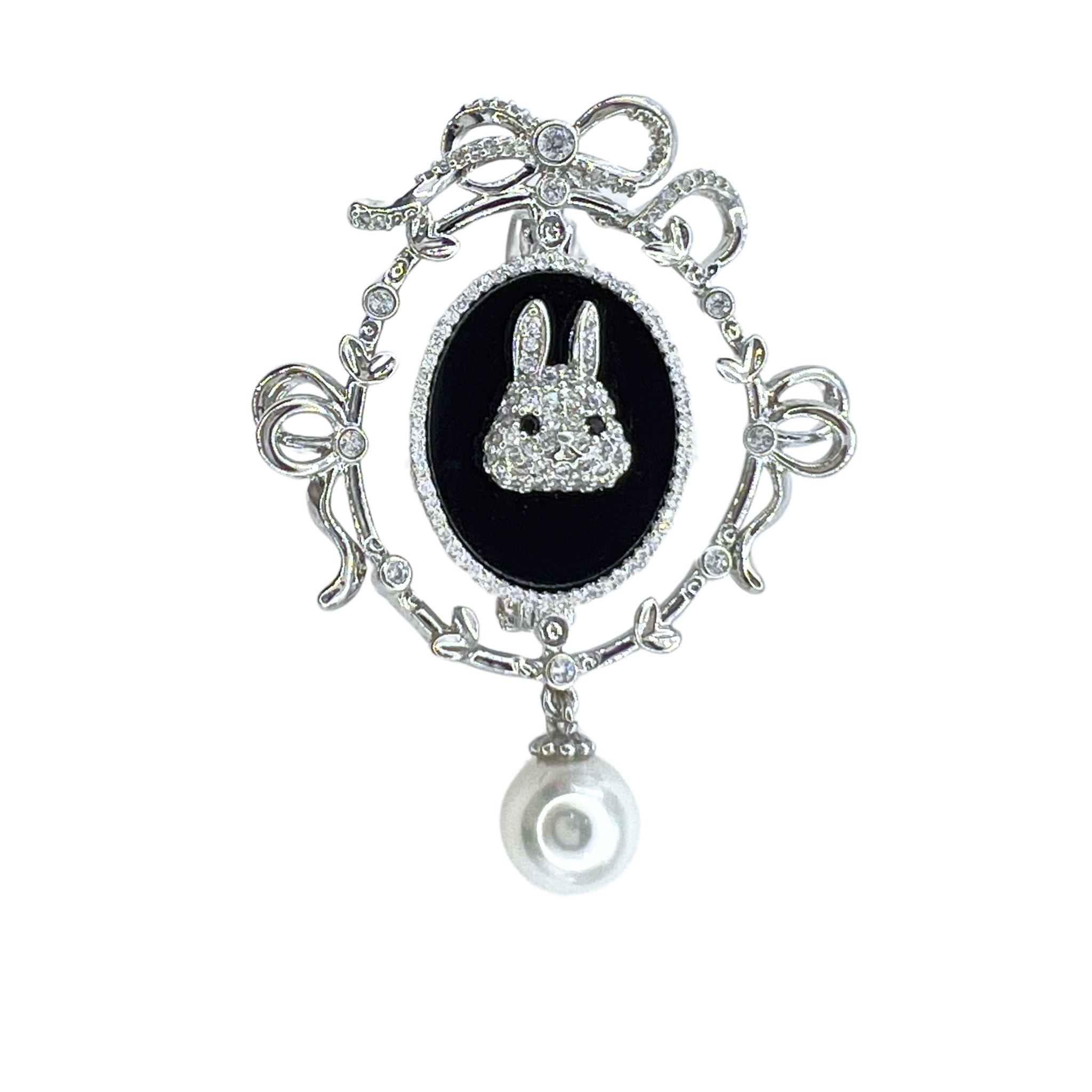 Ribbon Framed Bunny Pearl Brooch