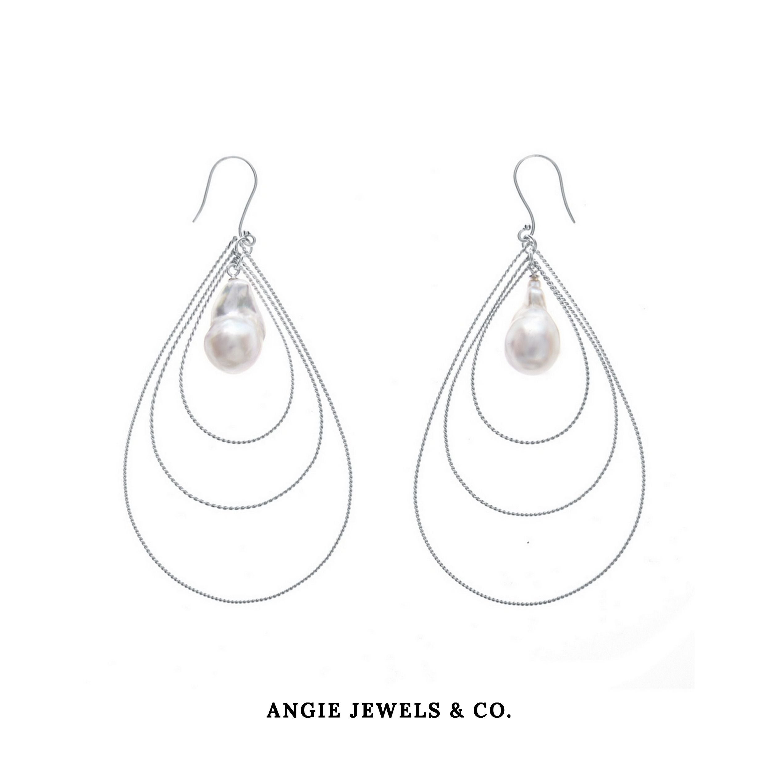 Ripple Baroque 18k White Gold Earrings