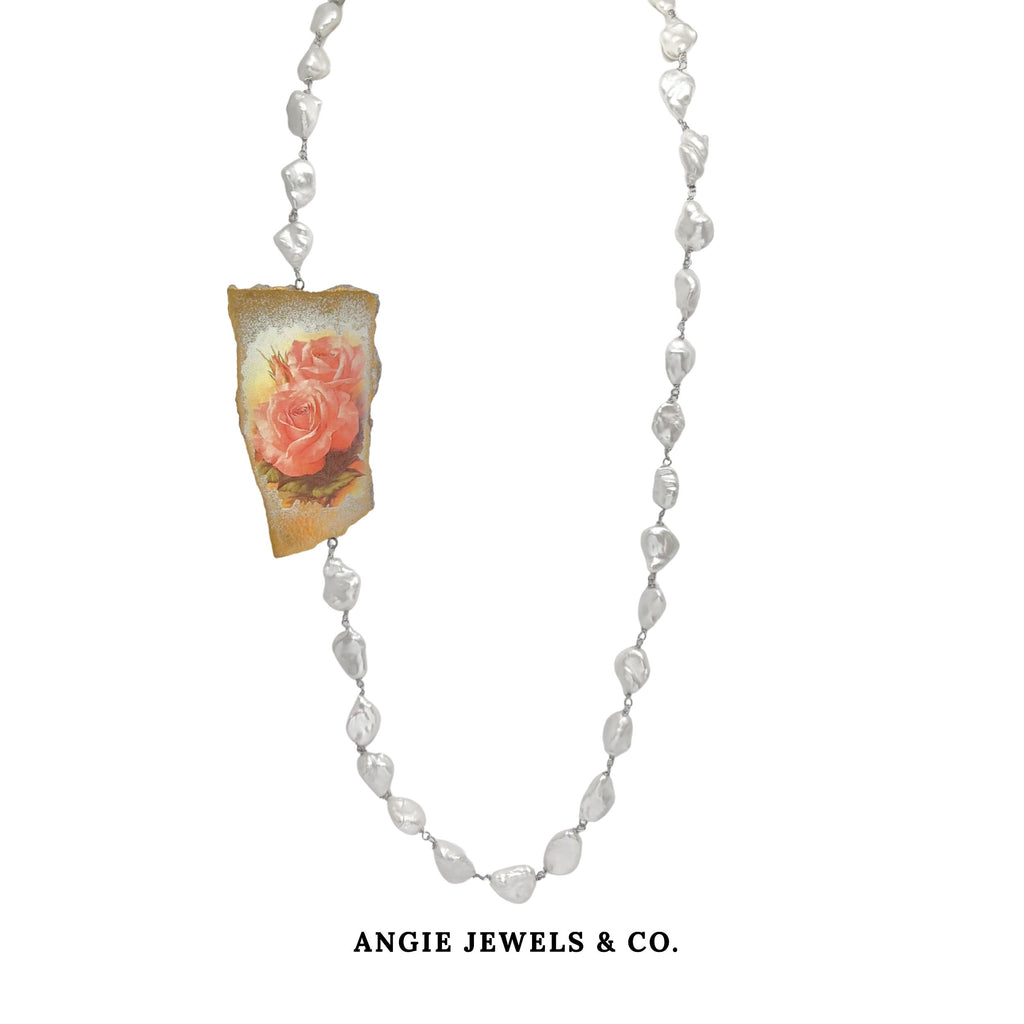 Rose Slab Baroque Pearl Necklace