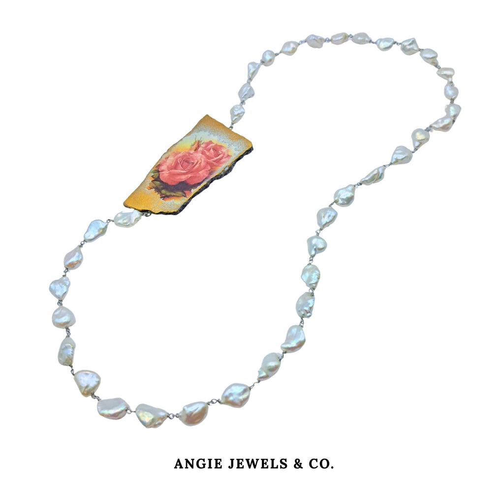 Rose Slab Baroque Pearl Necklace