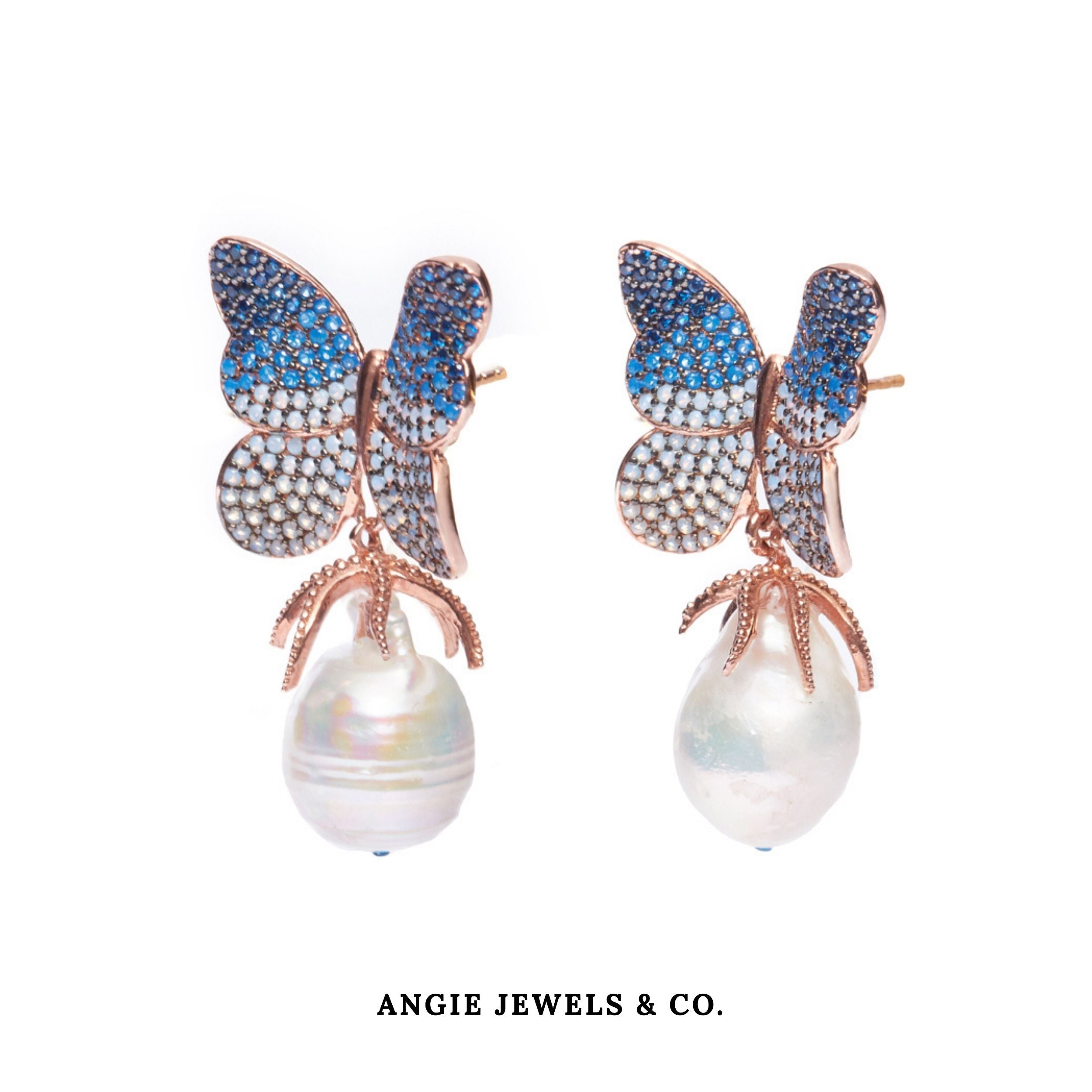 Blue butterfly black sterling silver baroque

Rosey Baroque Pearl Earrings