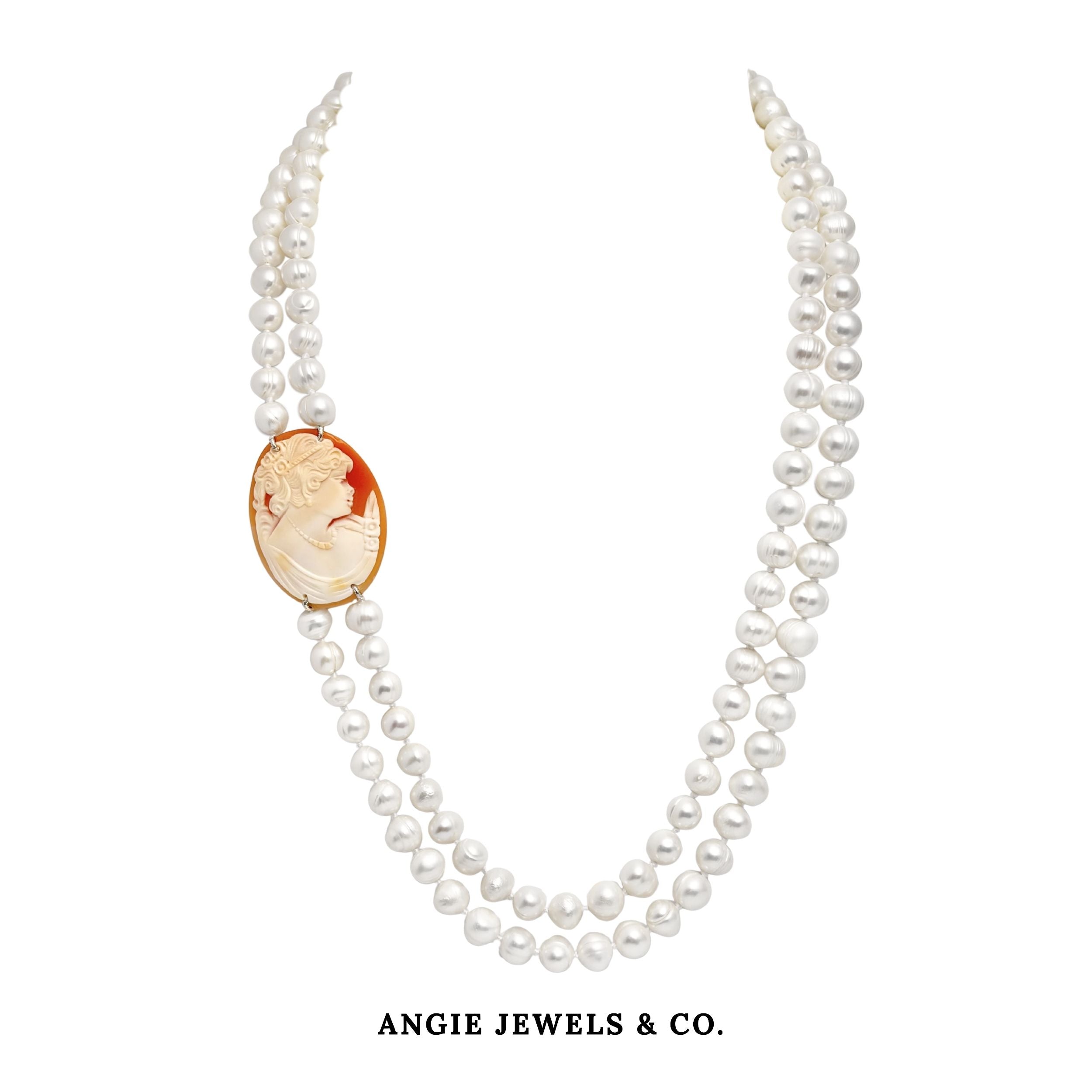 Cameo Collection Mantinee 2 Layer Necklace with Freshwater Pearls 30 x 40mm 1080