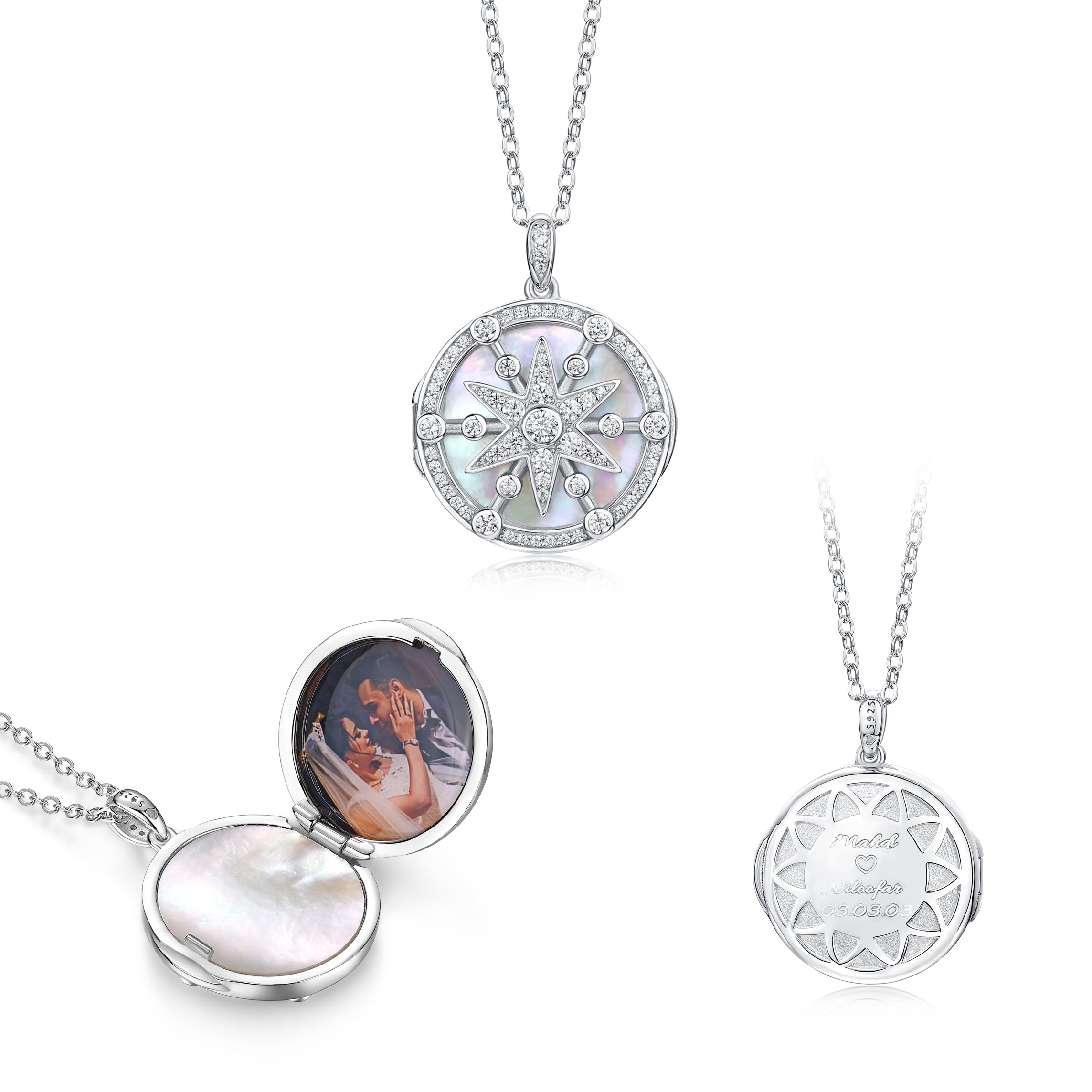 S925 Medallion Pendant Necklace With 18K White Gold Plating
