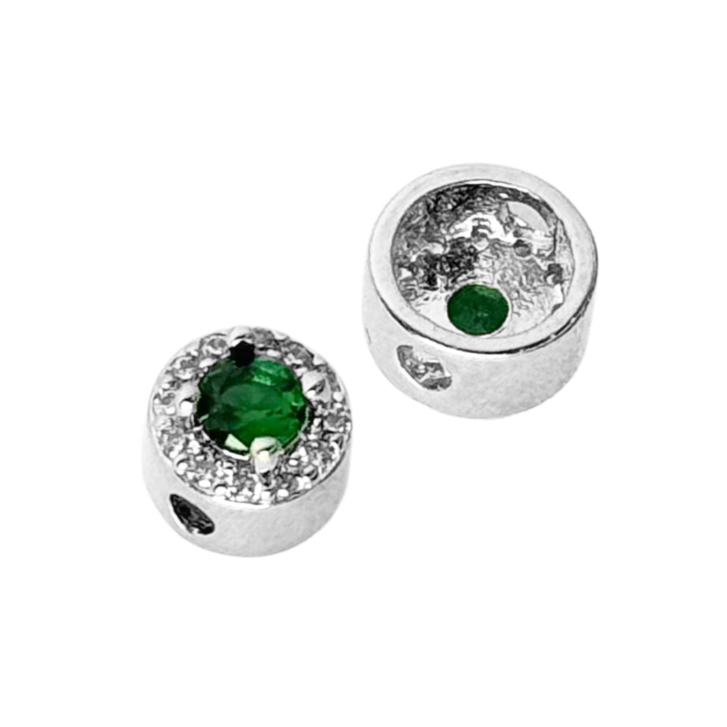 Silver Round Diamante Spacer Green 6.8×6.8mm