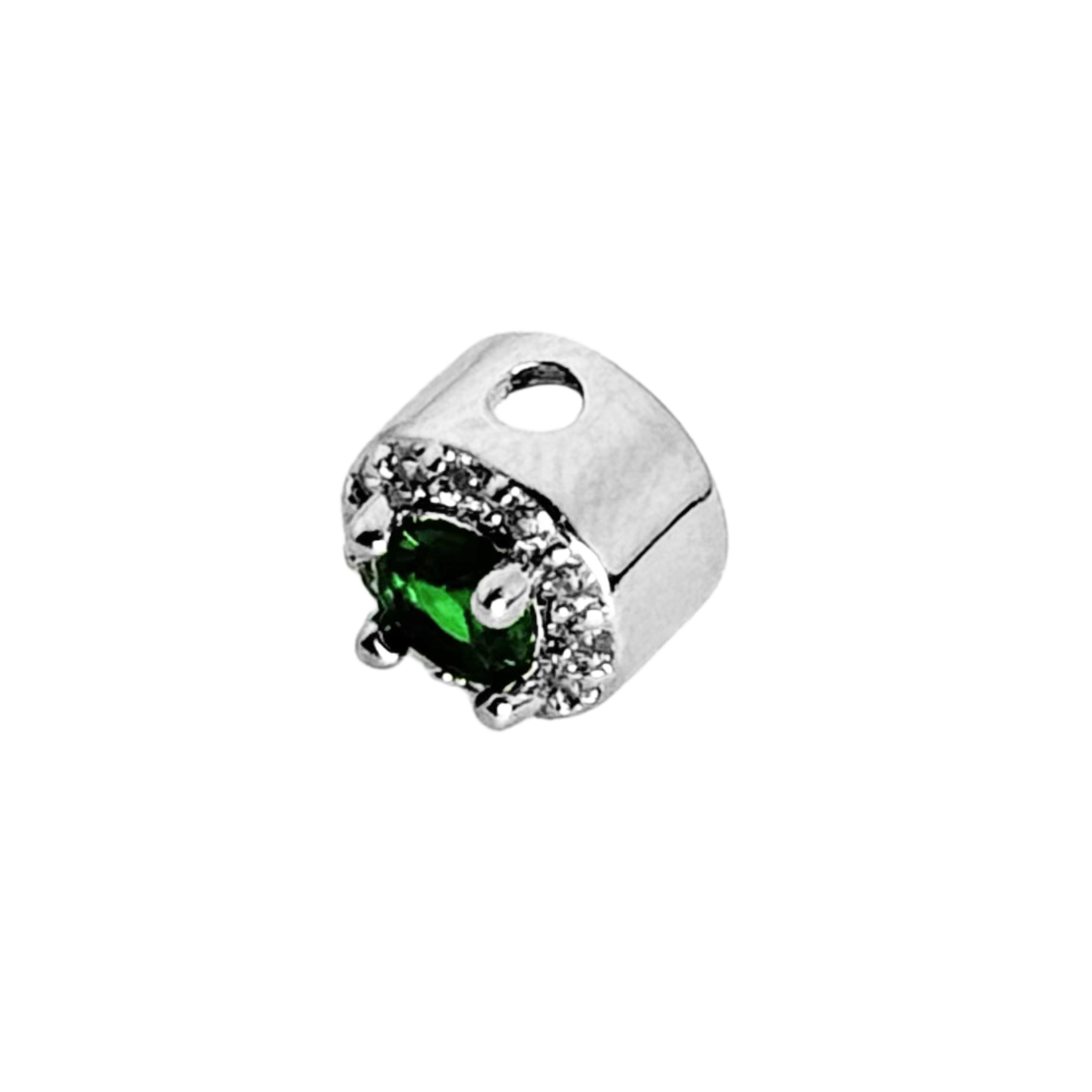 Silver Round Diamante Spacer Green 6.8×6.8mm