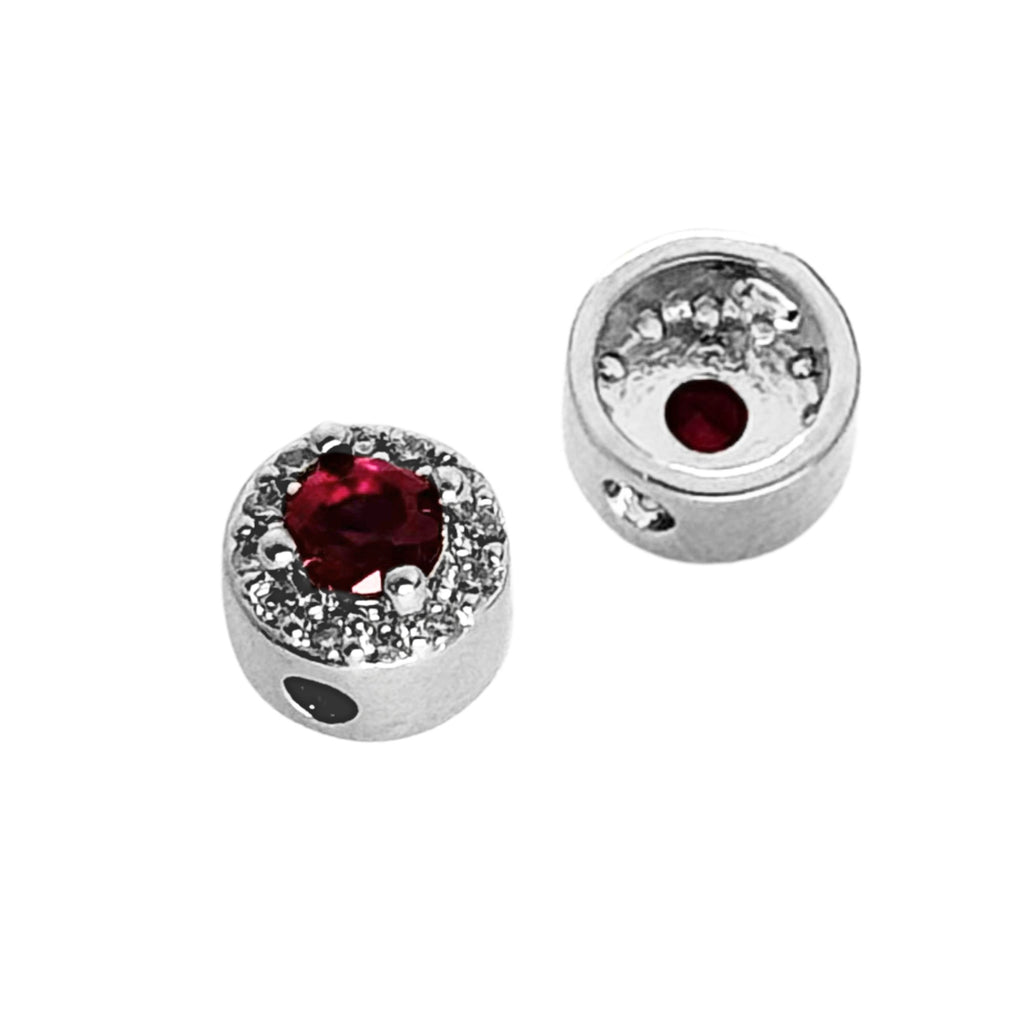 Silver Round Diamante Spacer Pink 6.8×6.8mm