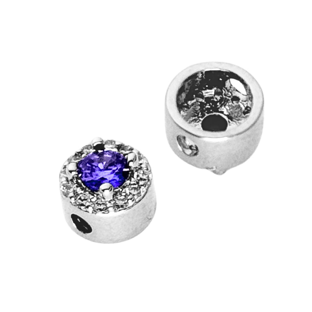 Silver Round Diamante Spacer Purple 6.8×6.8mm