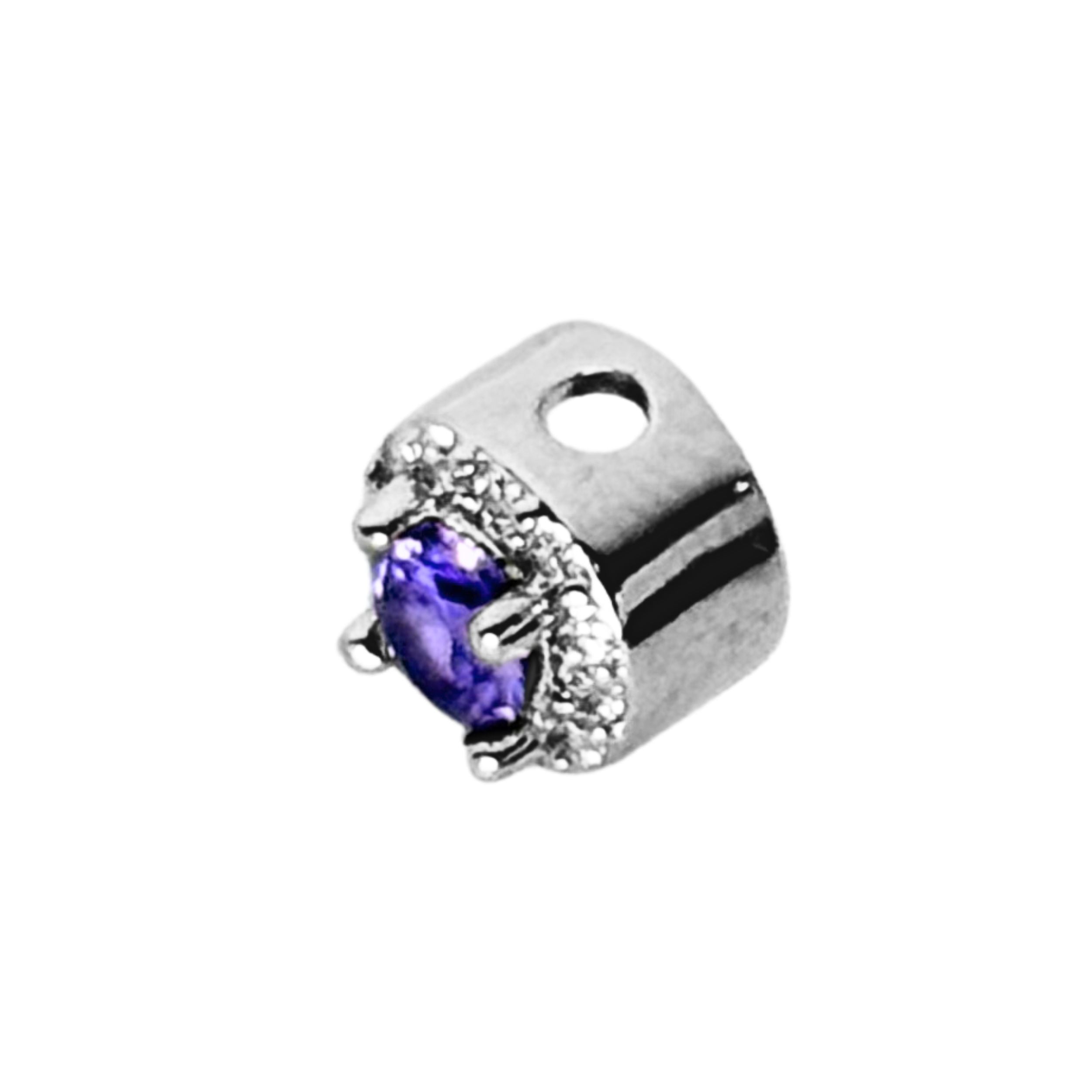 Silver Round Diamante Spacer Purple 6.8×6.8mm