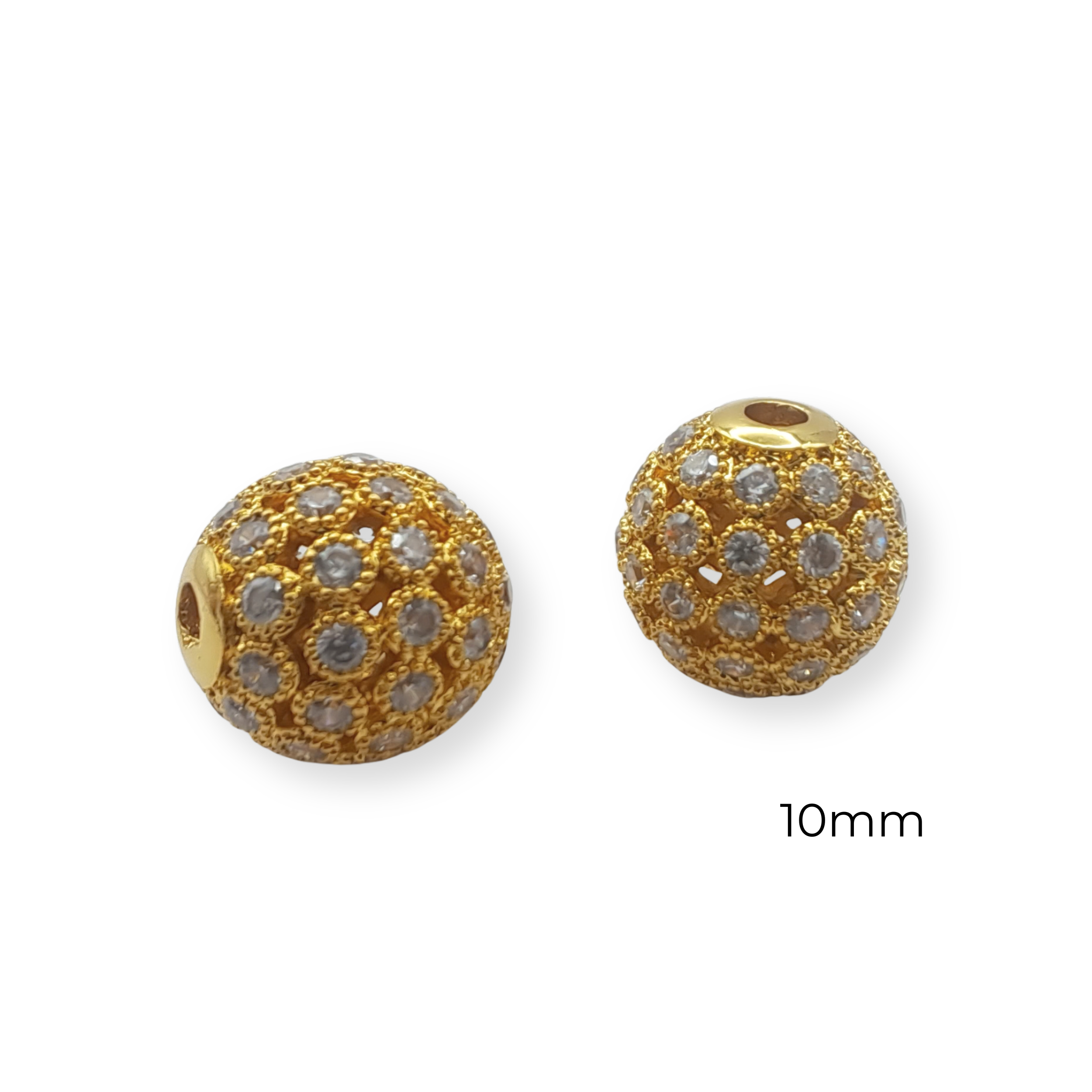 Special Hollow Bling Ball Spacer Gold with Zircon 10mm