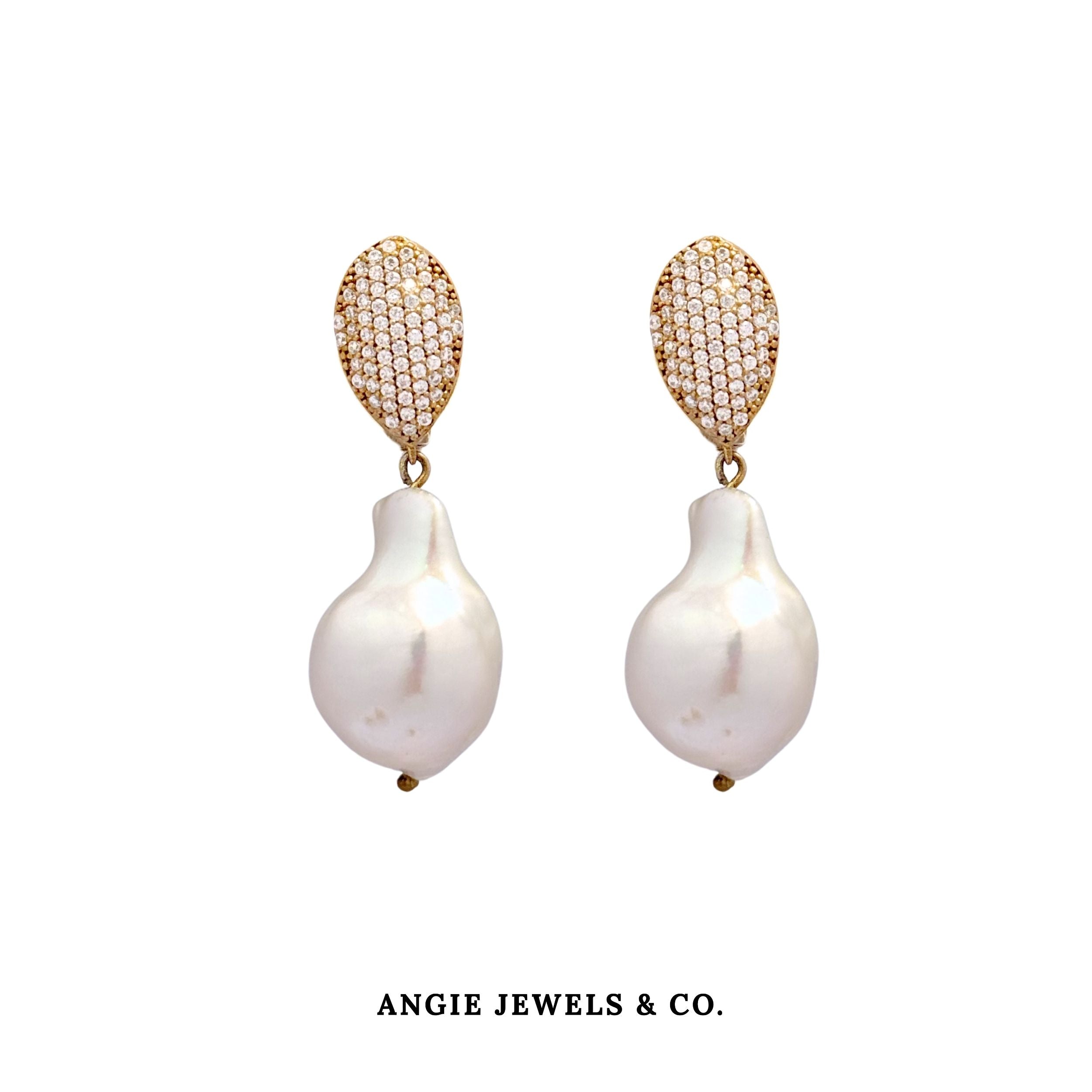 Sterling Silver Yellow Gold Teardrop Baroque Pearl Earring