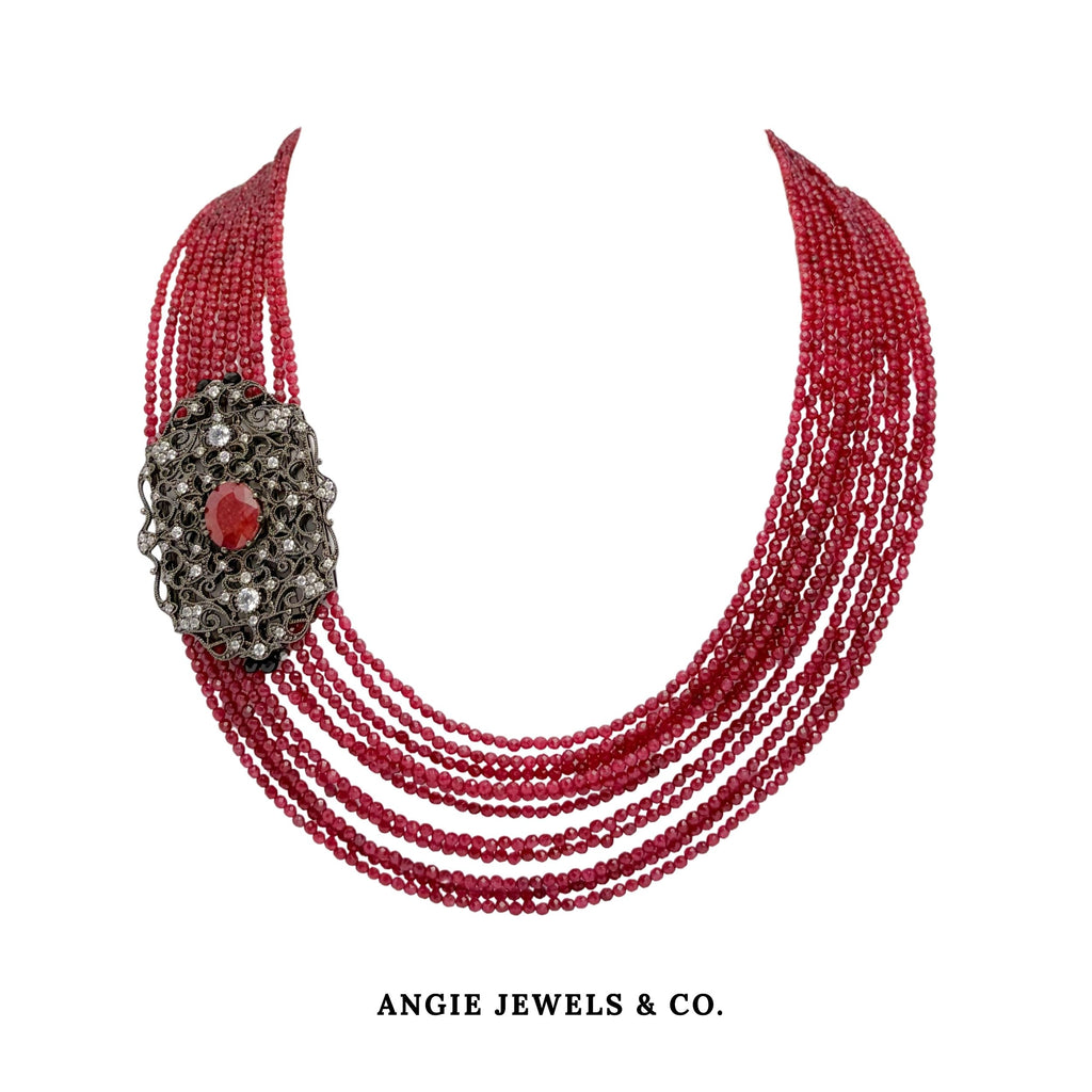 Strata Regal Multilayer Crystal Necklace in s925 Sterling Silver