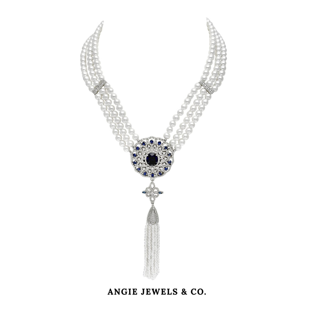 Blue Sunflower Shell Pearl Necklace