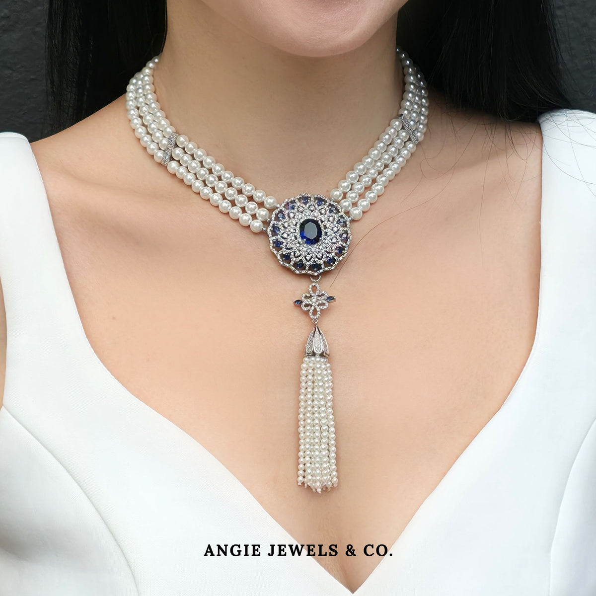 Blue Sunflower Shell Pearl Necklace