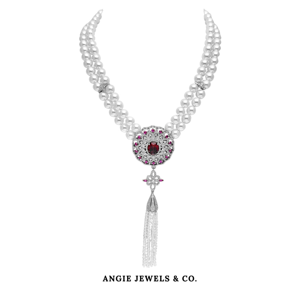 Red Sunflower Shell Pearl Necklace