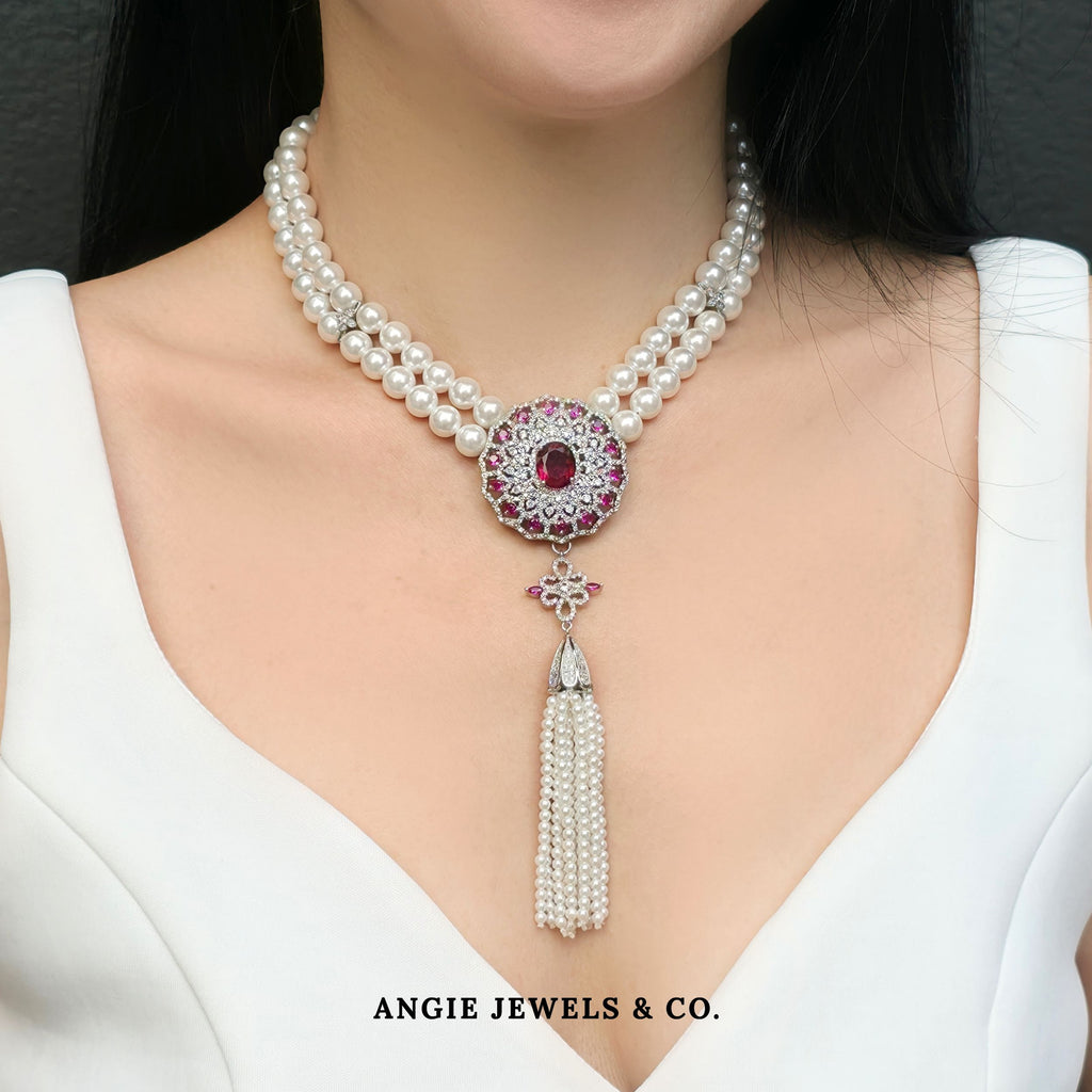 Red Sunflower Shell Pearl Necklace