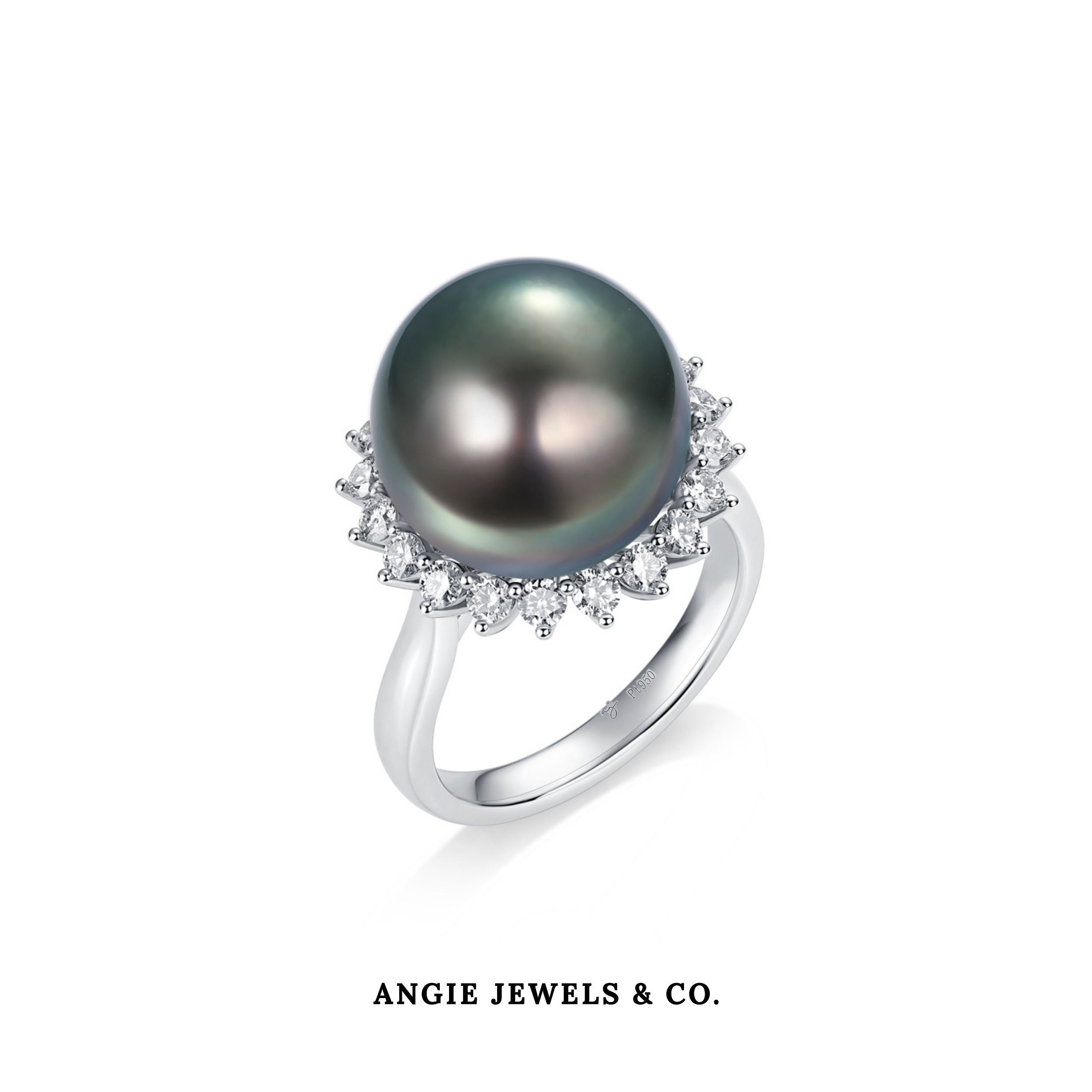 Platinum Halo Tahitian Pearl Diamond Ring