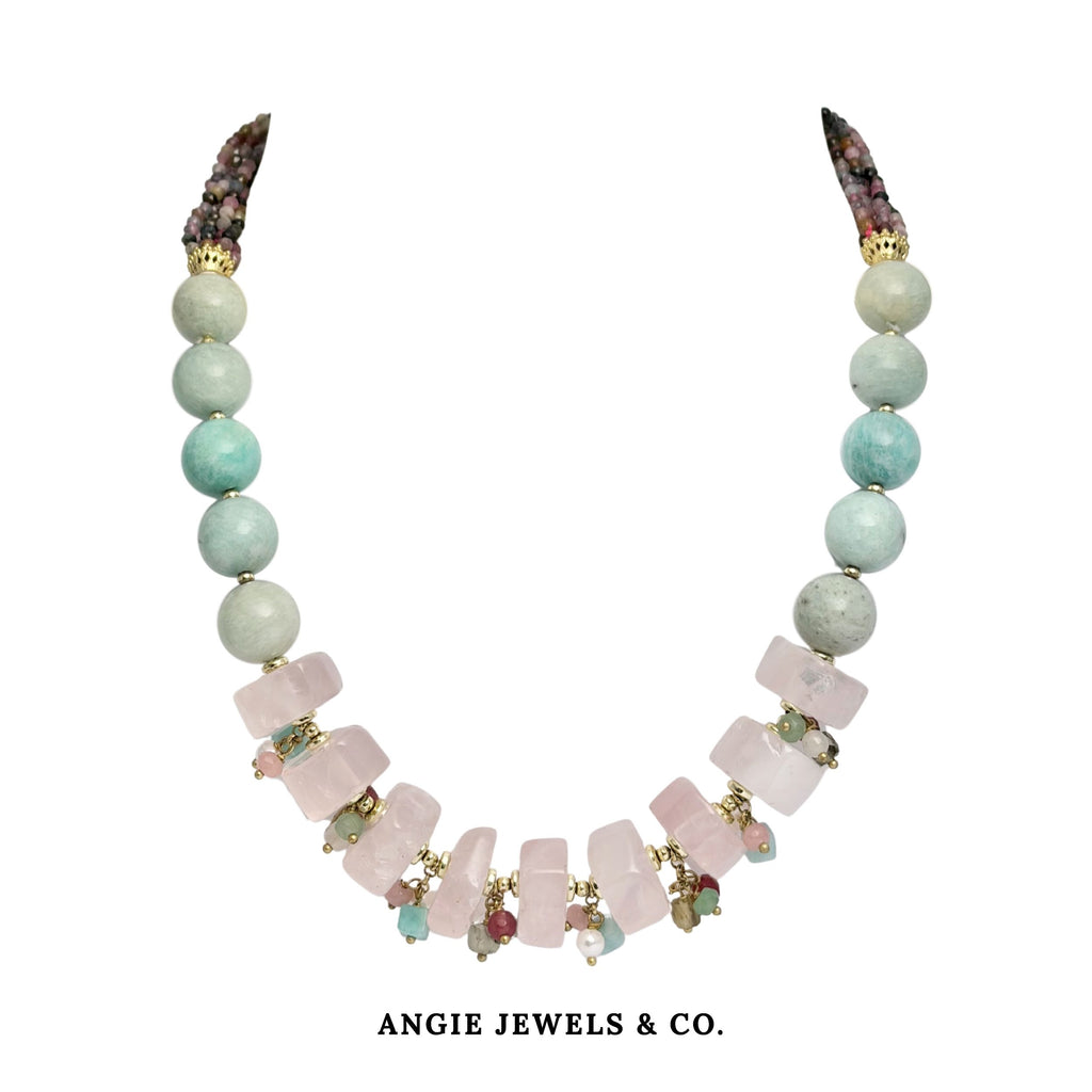 Tourmaline, Amazonite, Rose Quartz Necklace