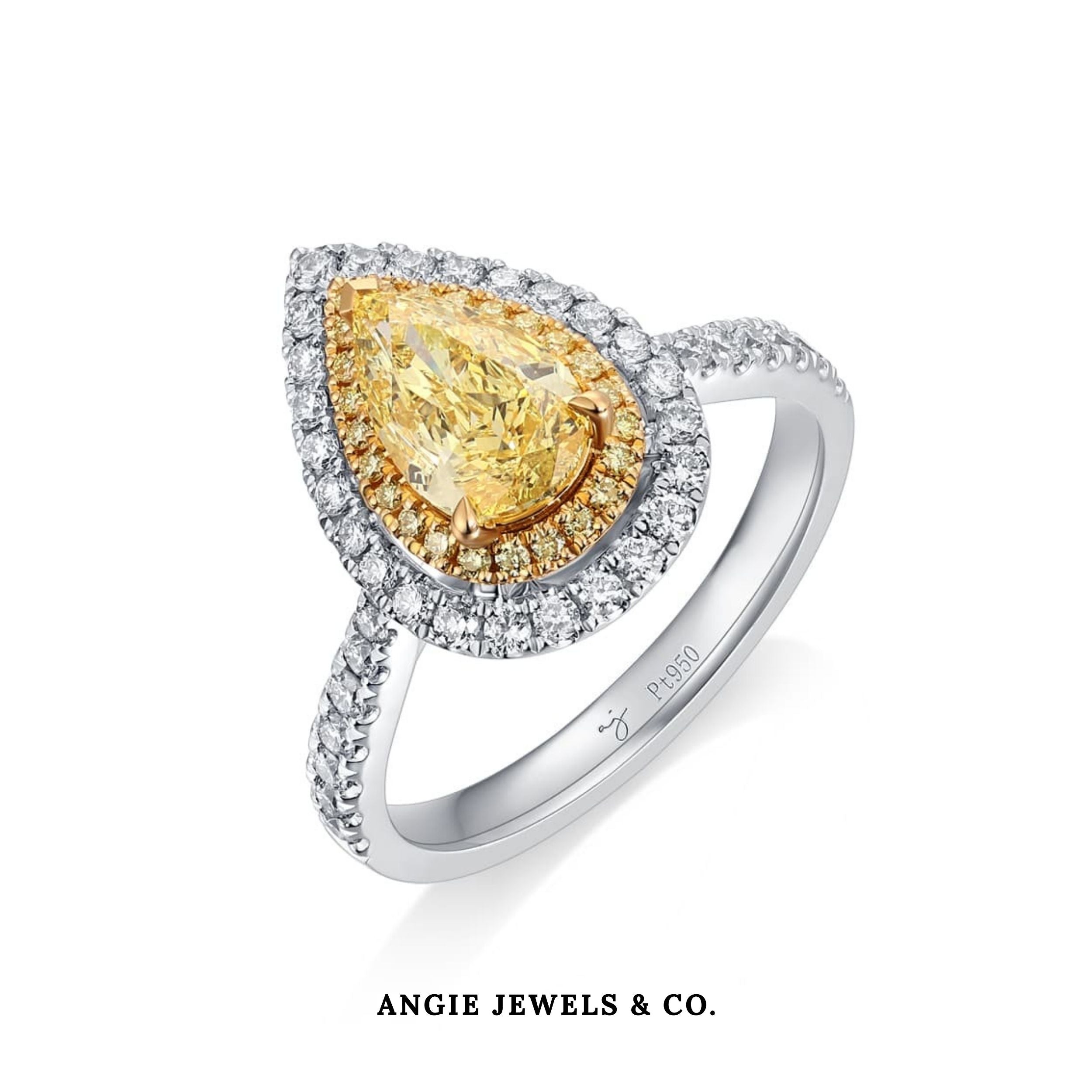 Triple Halo Pavé Pear Yellow Diamond Ring
