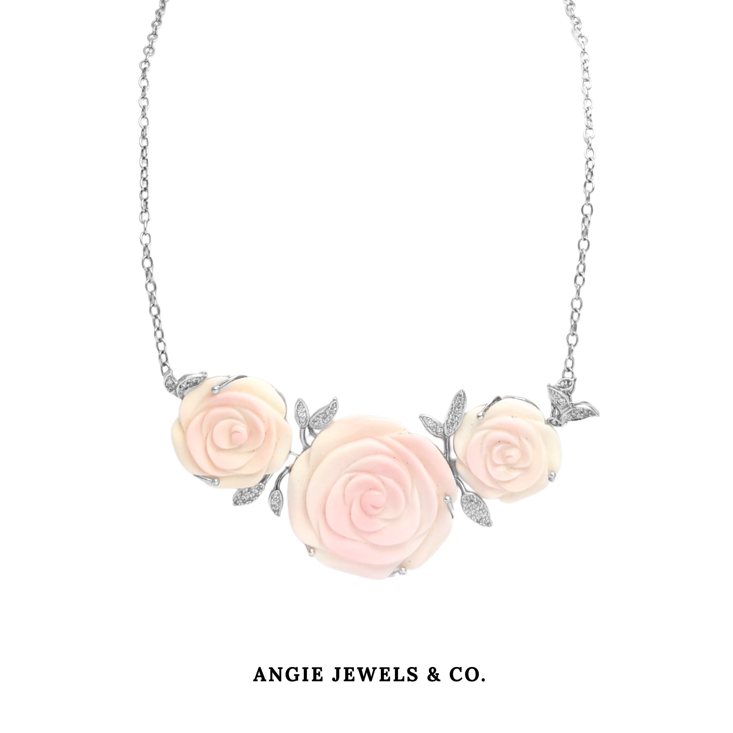 Conch Shell Triple Rosé Dangle Silver Necklace