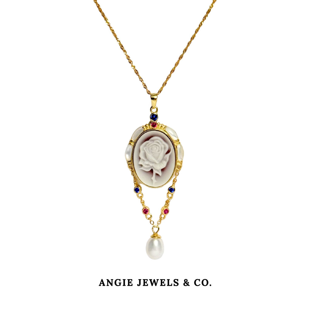 Odette Cameo Multicoloured Pendant with Freshwater Pearls in S925
