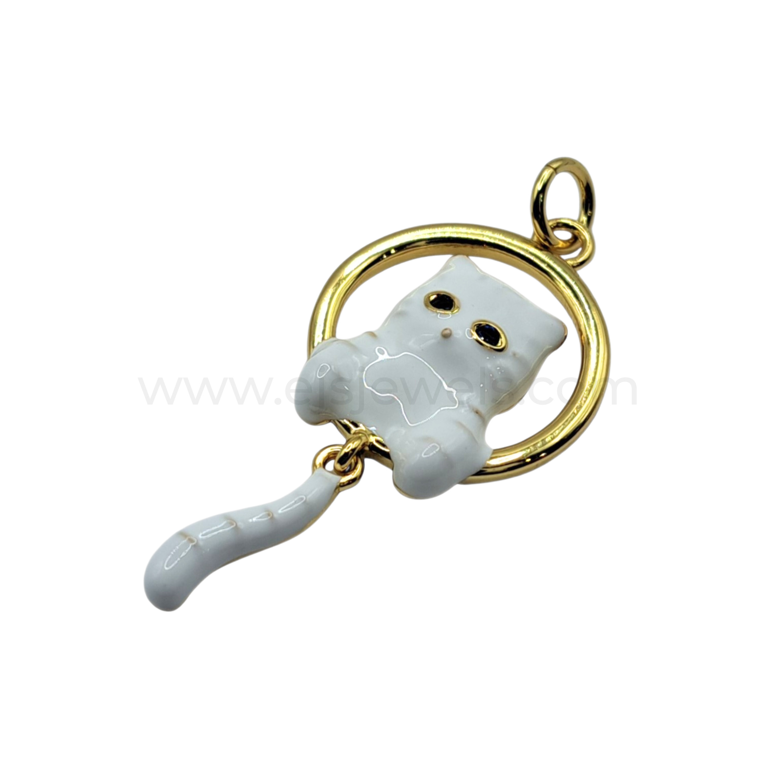 White Cat Dangling Tail Charm