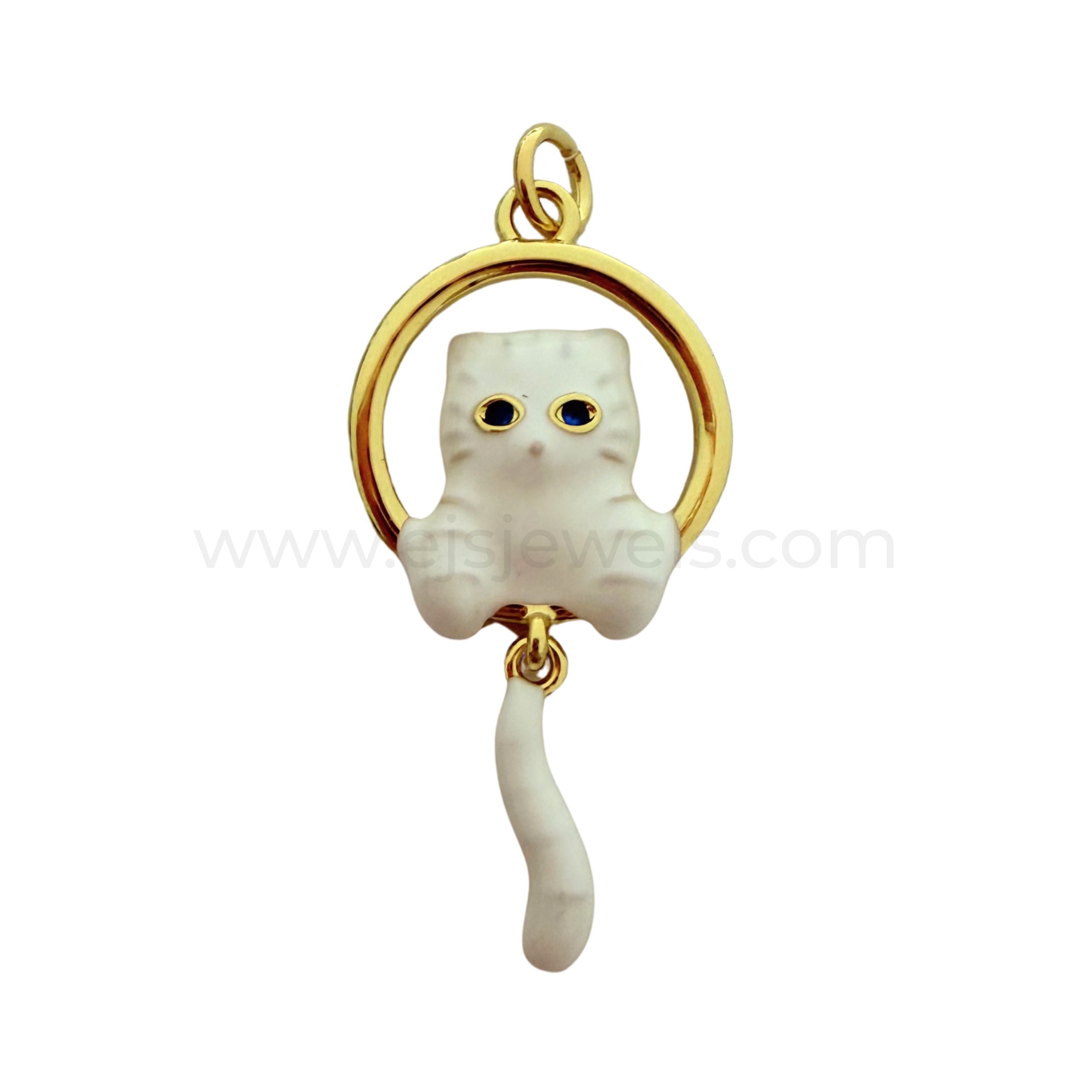 White Cat Dangling Tail Charm