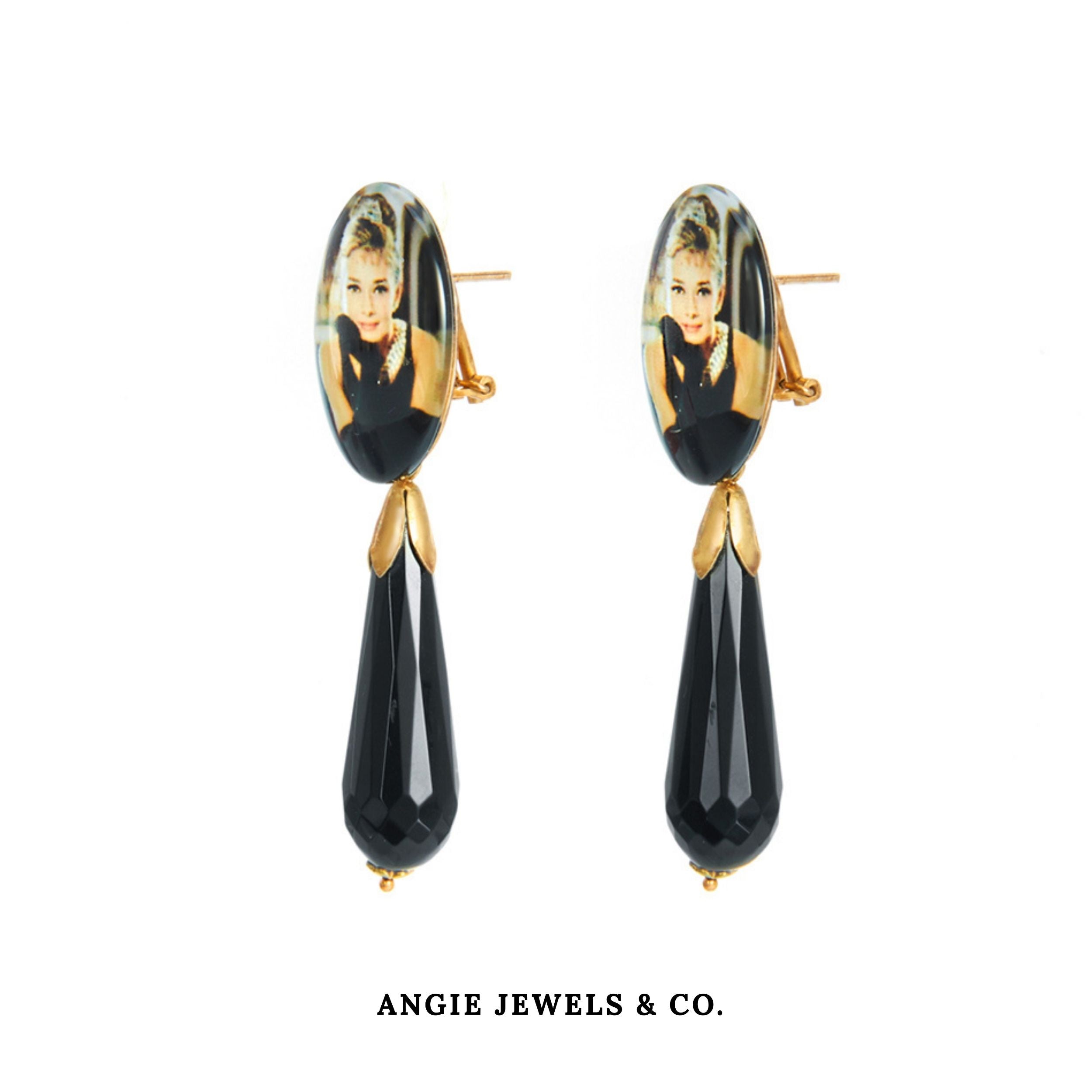 audrey hepburn black agate drop earring
