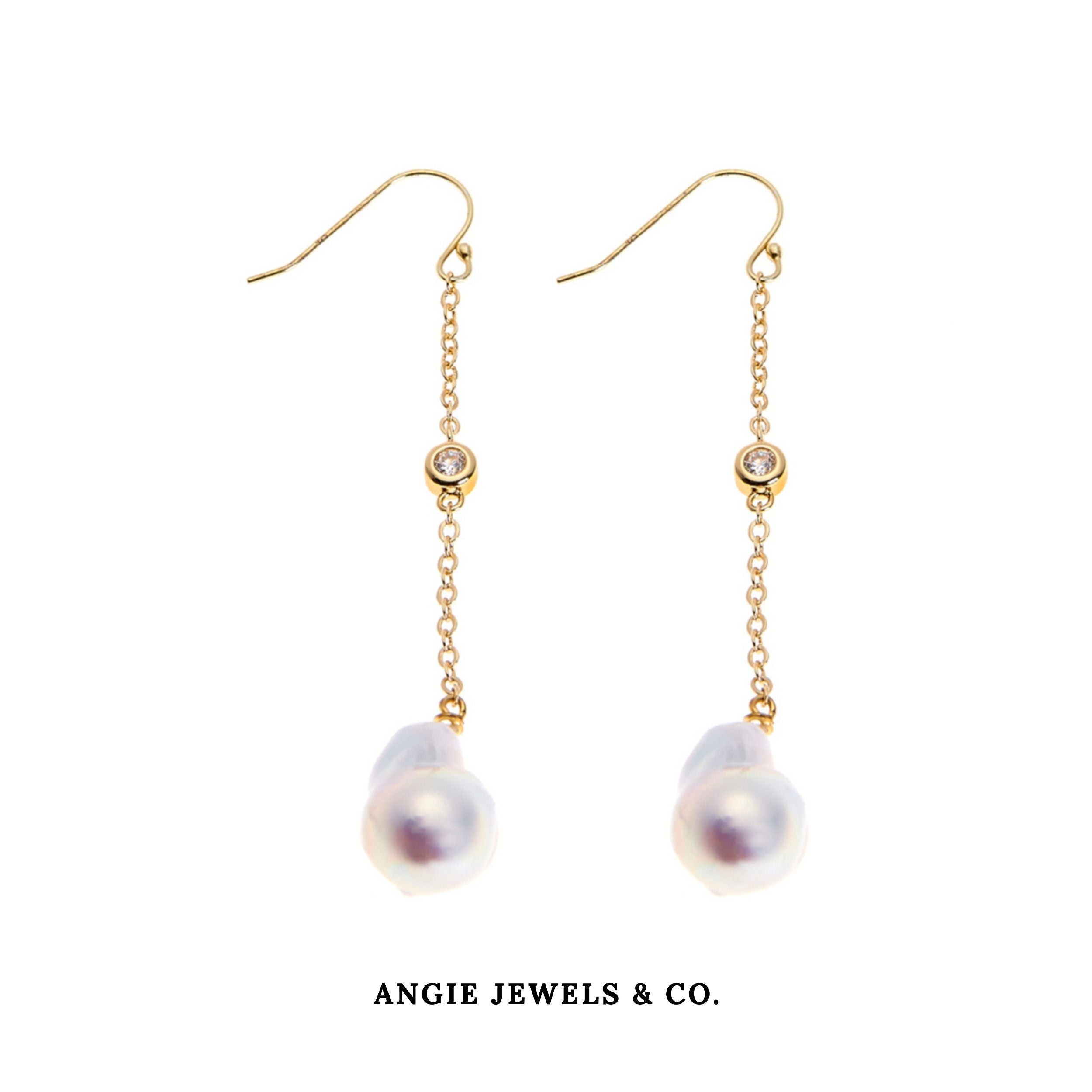 dangling long baroque pearl gold earring