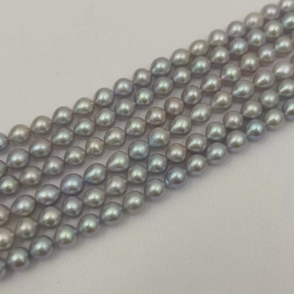 Grey Slight Teardrop 7.5mm - 8.5mm Grade A Freshwater Pearls