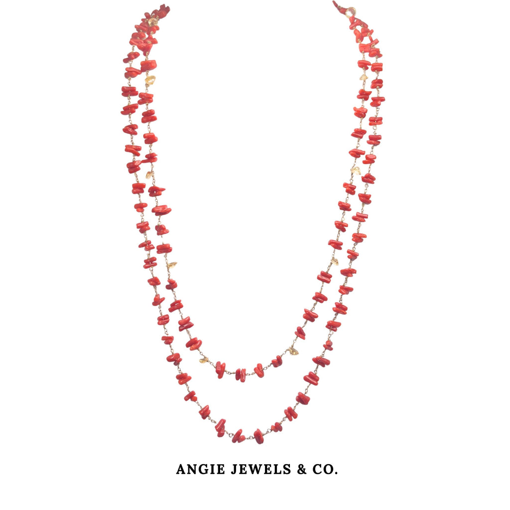 Double Layer Red Coral with Citrine Necklace