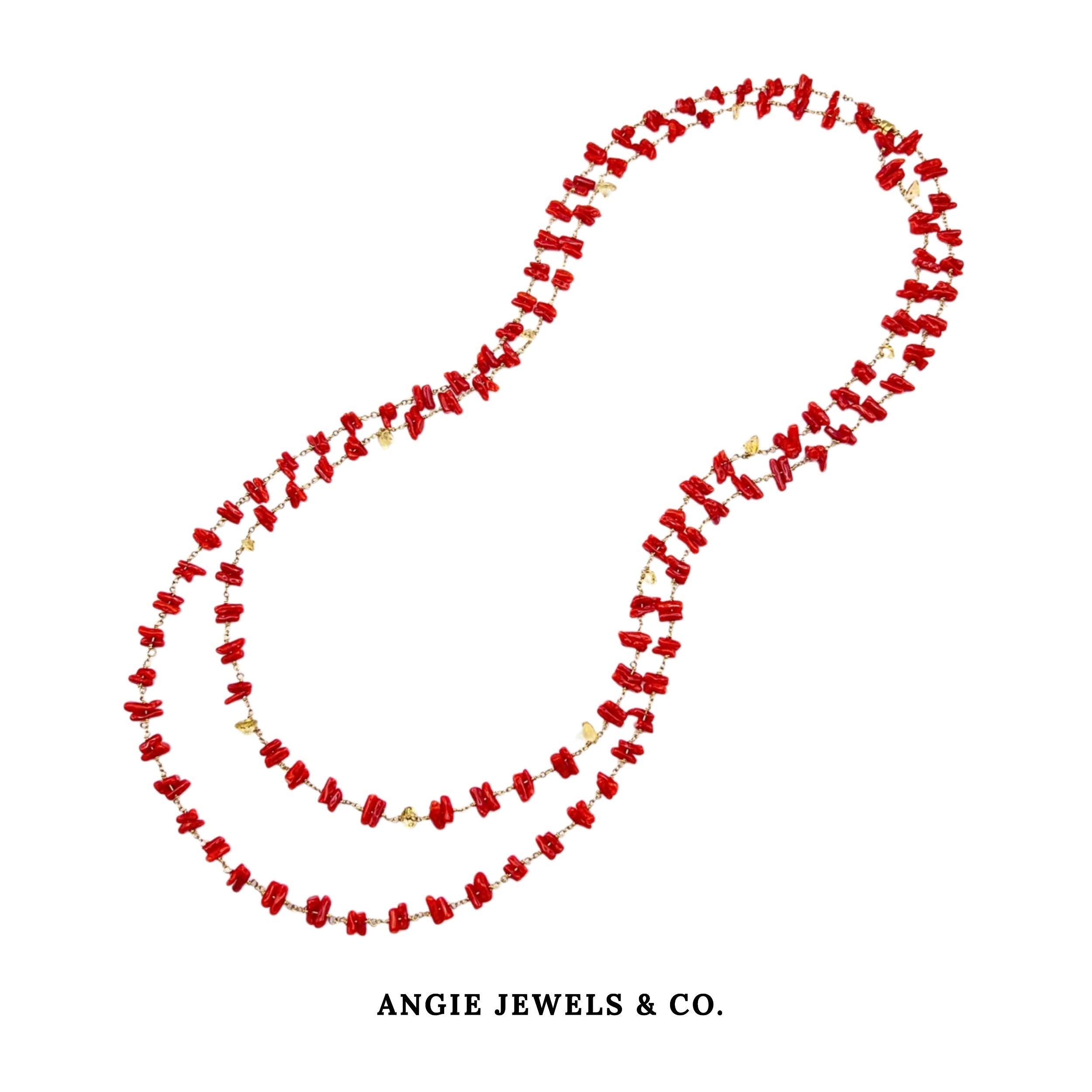 Double Layer Red Coral with Citrine Necklace